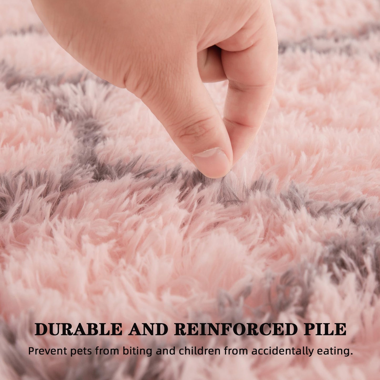 ARKIIKI Fluffy Rug for Bedroom Living Room, 4x6 Pink Soft Area Rug, Machine Washable Shag Geometric Fuzzy Kids Non Slip Carpet Home Decor Aesthetic, Plush Floor Mat for Nursery Teen Dorm, Pink/Grey