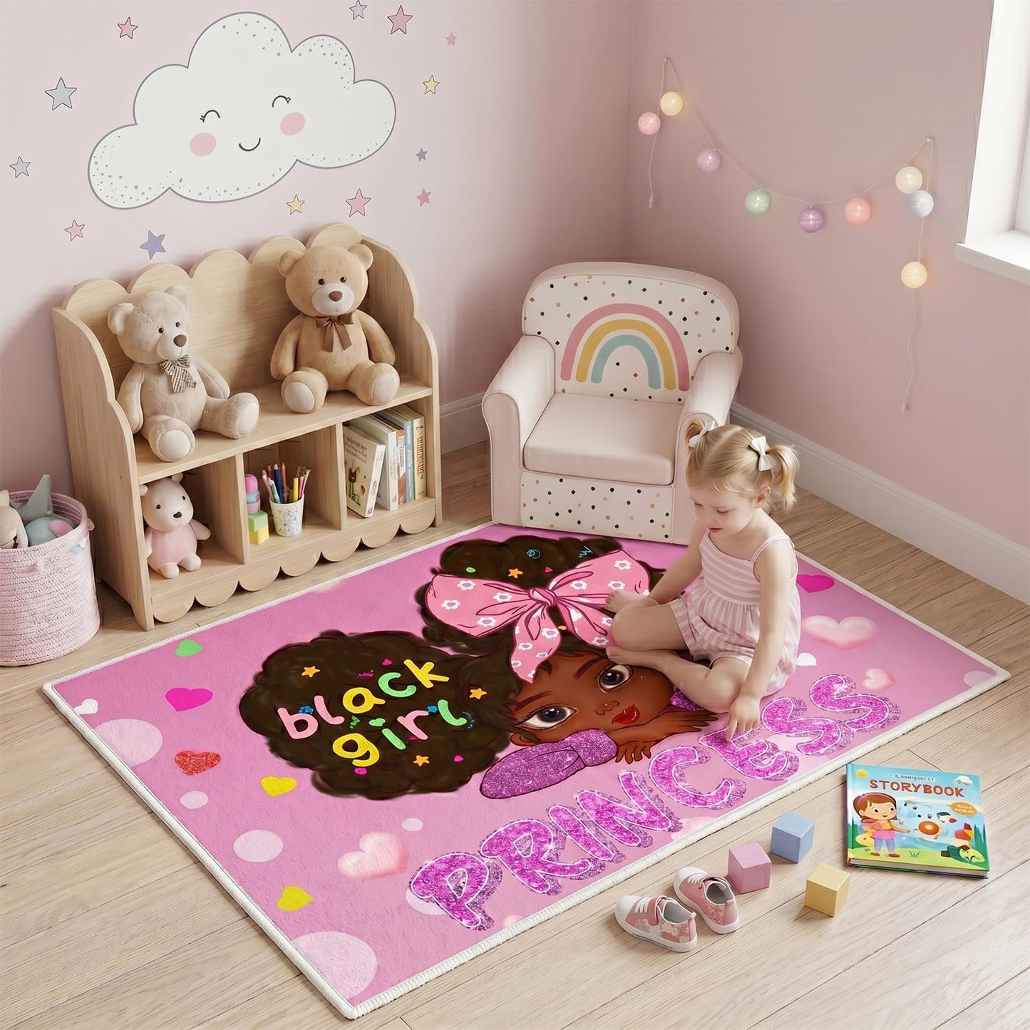 African American Rugs for Girls Black Girls Room Decor Rugs Princess Room DecorCarpet for Kids Bedroom Kids Carpet for Bedroom Teen Living Room Soft Floor Mats, Pink, 2'6''×4'