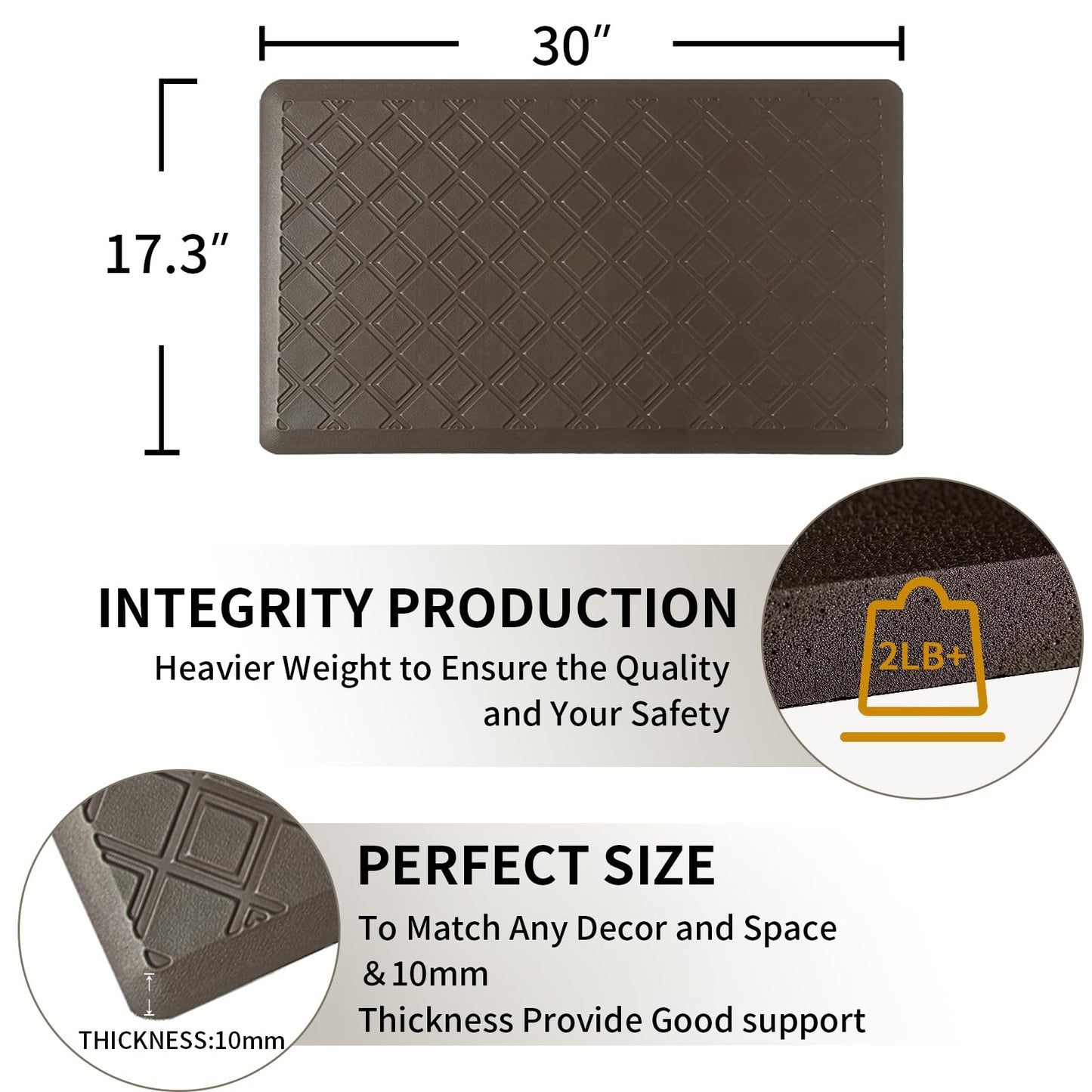 17.3 x 30 Inch Waterproof Anti Fatigue Comfort Kitchen Mat, Thick Non-Slip Standing Desk Mat, Commercial Pads for Offices, Home, Garages
