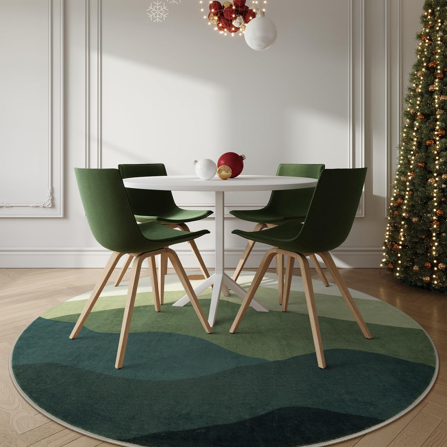 Sungea 6ft Round Rugs for Living Room,Soft Washable Non-Slip Large Circle Rug,Chic Mountain Low-Pile Circular Bedroom Rug Indoor Round Carpets for Kidsroom/Nursery/Office(Green)