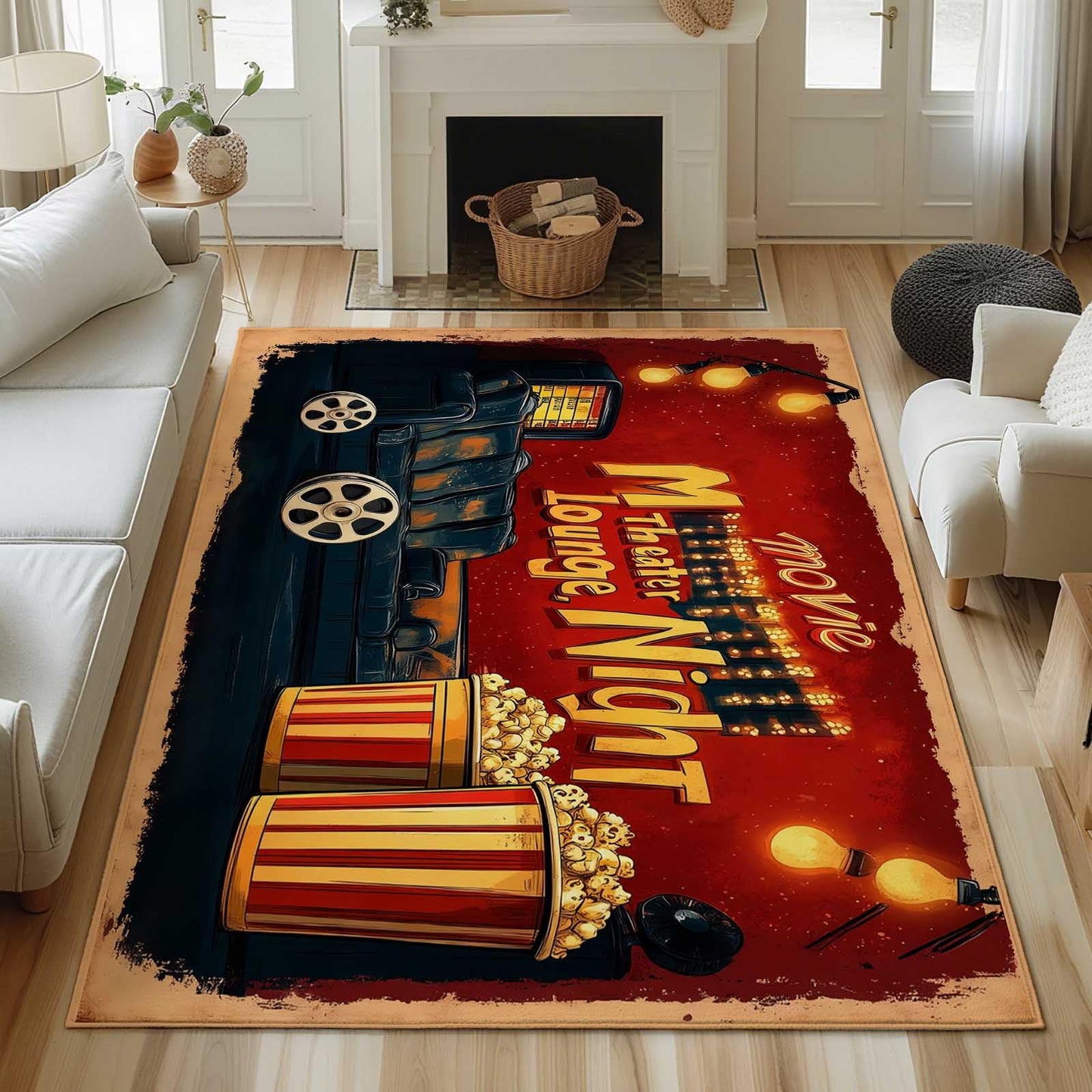 aeevho 4x6 Movie Area Rug, Movie Night Home Theater Floor Rug, Vintage Movies Theater Rugs, Washable Low Pile Film Rugs for Living Room, Theater Room, Bedroom