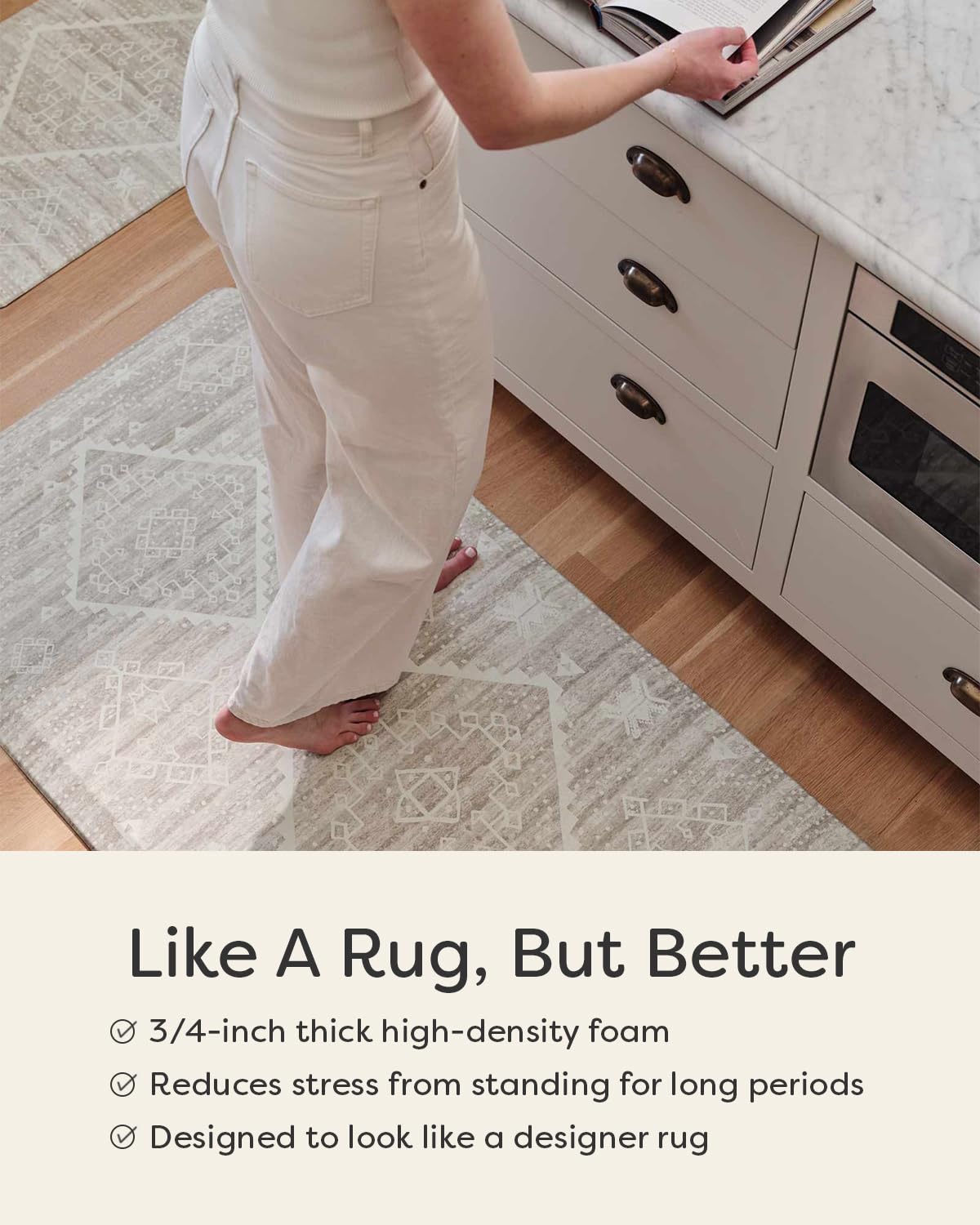 House of Noa Nama Standing Mat – Anti-Fatigue Kitchen Mats for Floor, Cushioned & Non-Slip Kitchen Comfort Mat for Standing, Thick Foam Anti-Fatigue Mat for Kitchen & Workspaces, Fawn Silver 22" x 36"