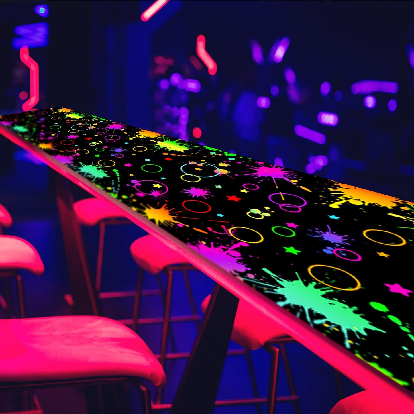 Haull 236 x 39 Inch Neon Light up Dance Floor Glow in The Dark Floor Runner Neon Party Decorations UV Blacklight Reactive Fluorescent Wall Props for Glow Disco Party Favors(Mixed)