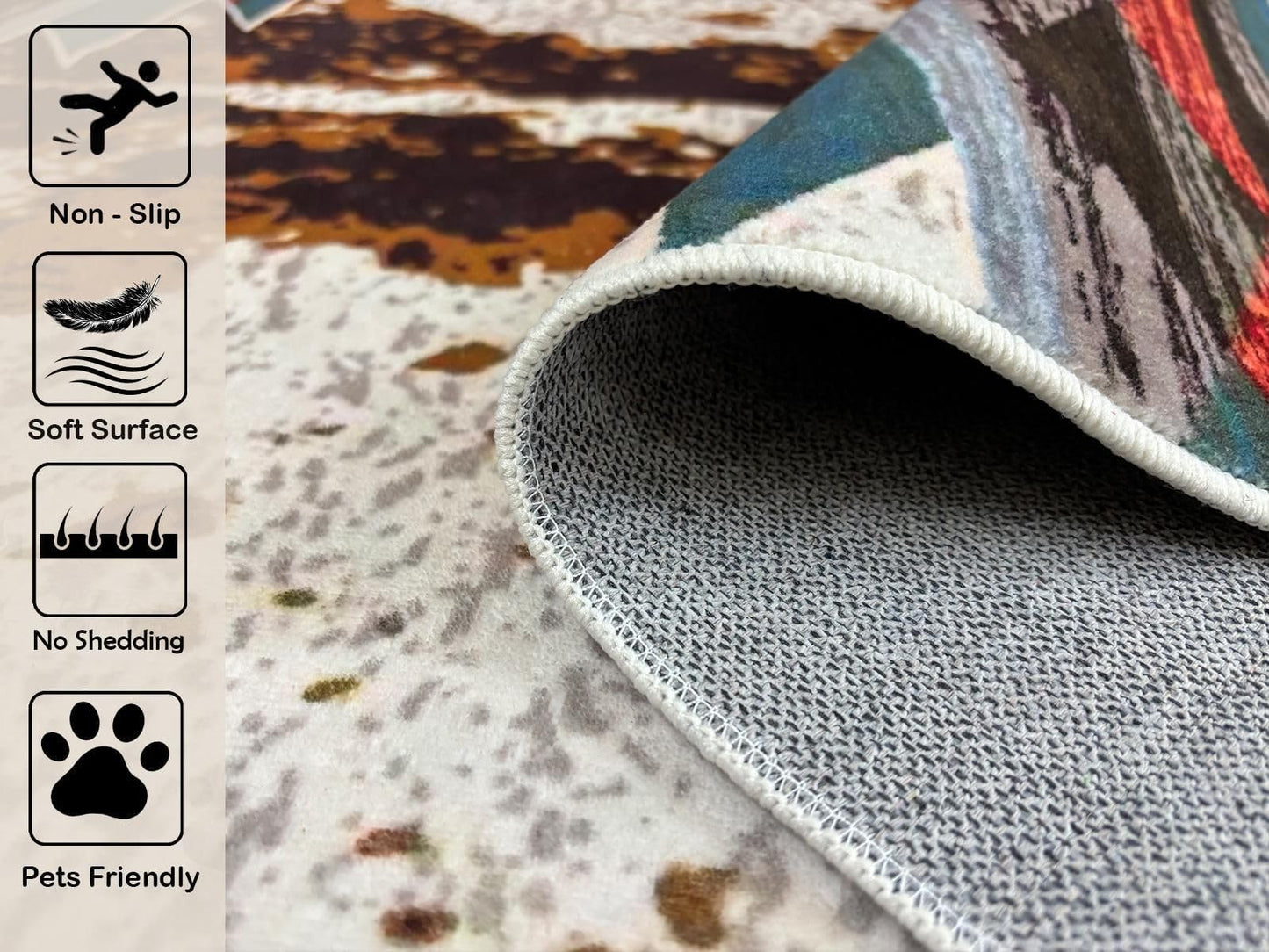 Combo Southwest Area Rug and Non-Slip Rug Tape for Living Room, Bedroom Dining Room, Laundry 3x5 ft Southwestern Rugs Runner Geometry Aztec Carpet, Native Tribal American Indian Inspired Rug