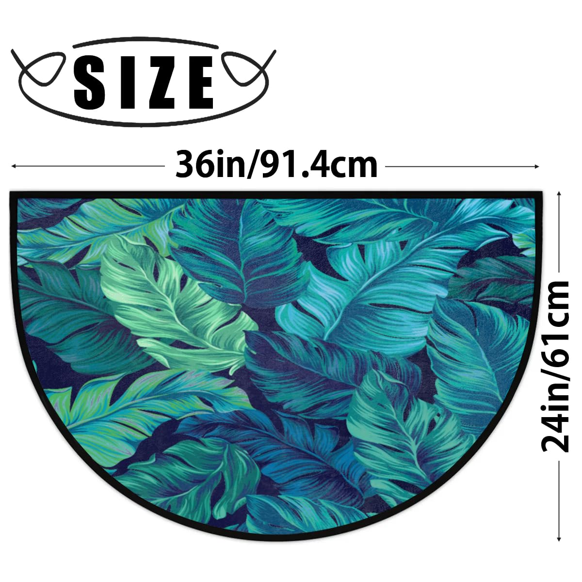 Tropical Palm Leaf Half Round Door Mat - Non-Slip Washable Half Circle Area Rug,Plant Jungle Half Moon Rugs for Outdoor and Indoor Home Entrance, Bedroom, Living Room Semi Circle Doormat 36*24in