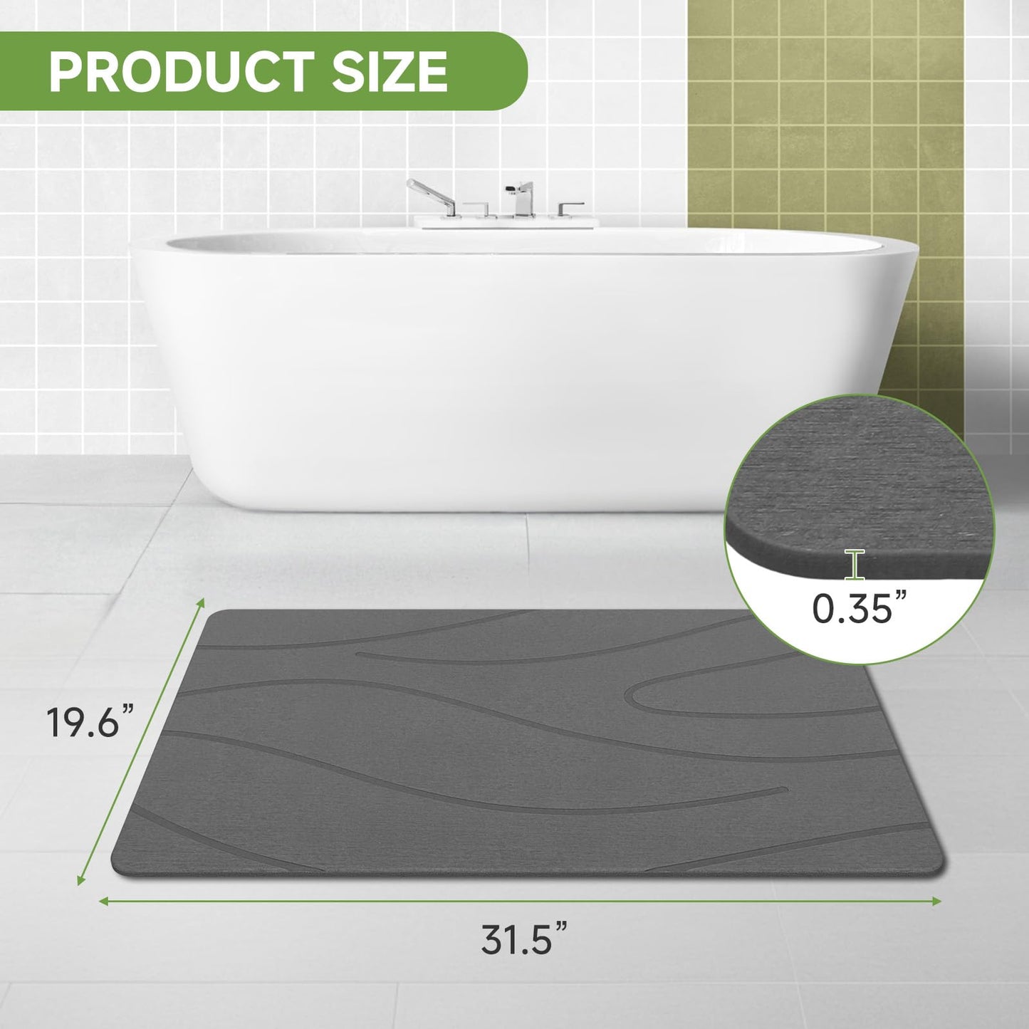 Liyarya Extra Large Stone Bath Mat, 31.5 x 19.7 Diatomaceous Earth Stone Shower Mat for Bathroom, Absorbent Bath Mats, Non-Slip Barhroom Floor Mat, Quick Dry, Easy to Clean