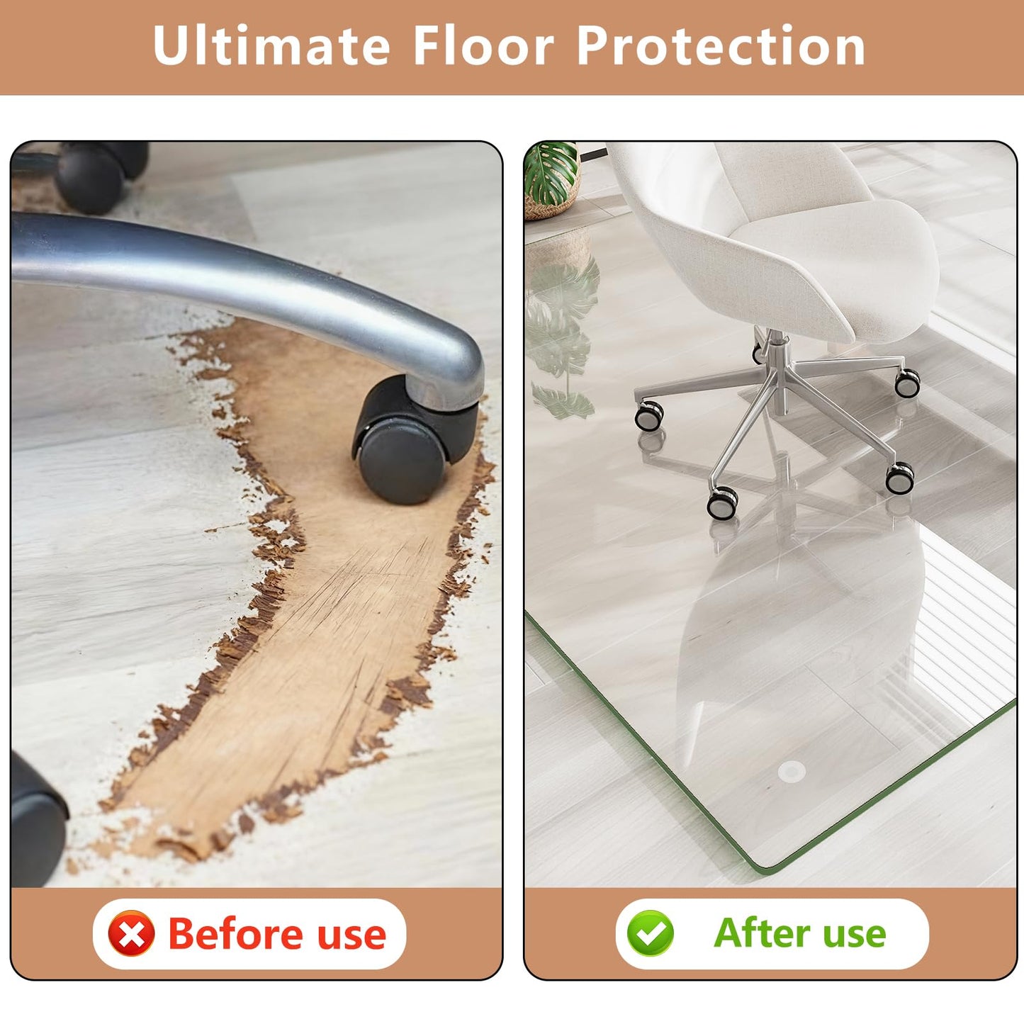 Tempered Glass Chair Mat for Carpet & Hard Floor, 42"x48" Office Chair Mat - Heavy Duty & Scratch Resistant, Non-Slip Pads, Rounded Corners & Polished Edges