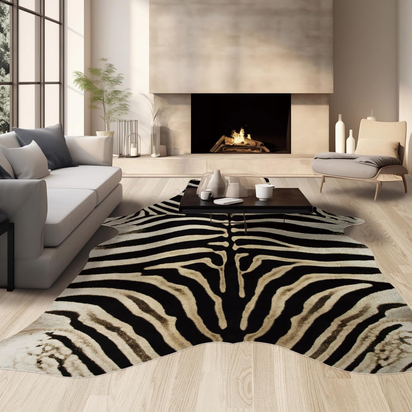 Guyi Rare Zebra Rug Large10x8 ft Faux Zebra Print Rug Cowhide Rugs Western Decor for Bedroom Living Room Dining Room Animal Rugs Cow Print Non Slip Area Rugs