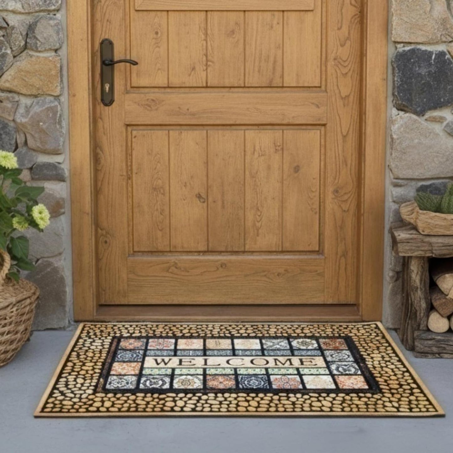 CHICHIC Welcome Door Mat 18 x 30 Inch Front Doormat Outdoors for Home Entrance Outdoors Mat for Outside Entry Way Doormat Entry Rugs, Heavy Duty Non Slip Rubber Back Low Profile, Ginger