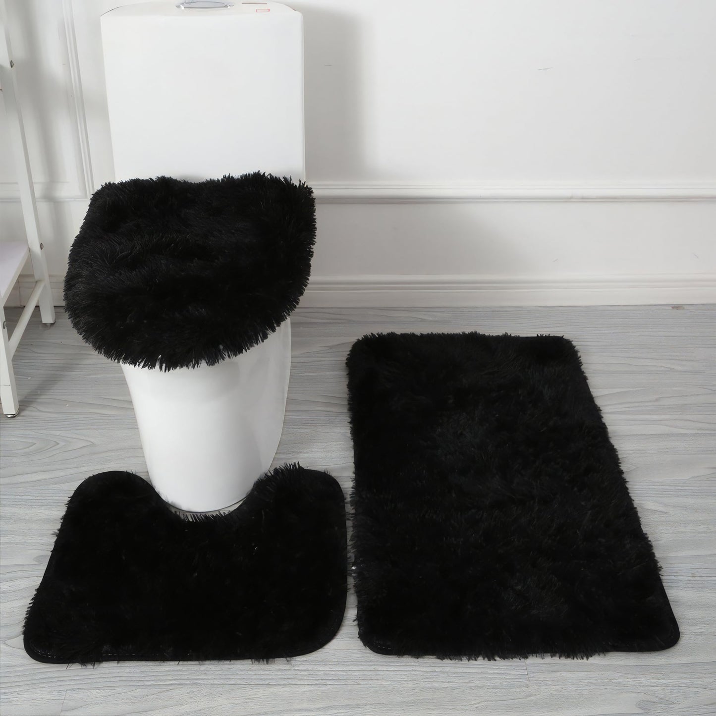 Eanpet Black Bathroom Rugs Sets 3Piece Bath Mat Solid Bath Rug Floor Mats Washable Shower Rug with U-Shaped Contour Rug Toilet Lid Cover