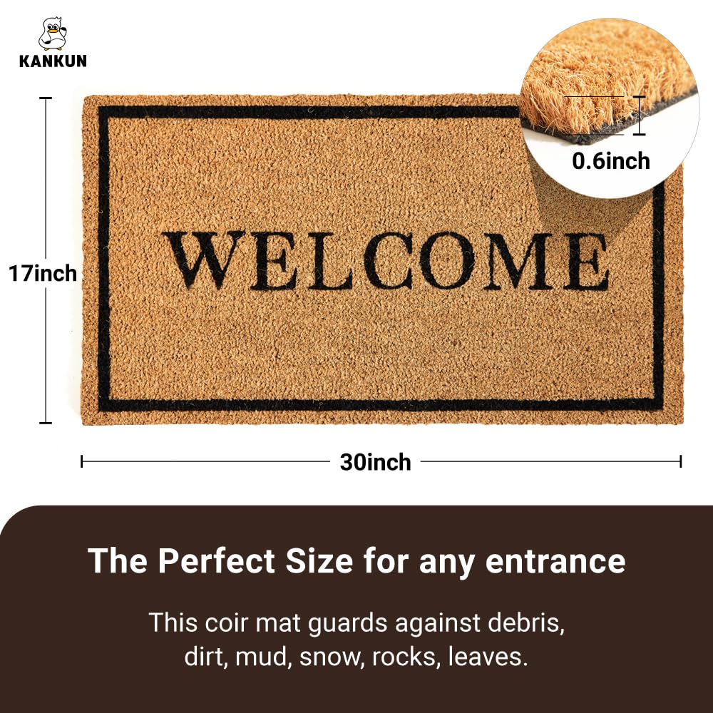 KANKUN Coco Coir Door Mat with Heavy Duty Backing, Welcome Doormat (17" x 30"), Doormat Entrance (Welcome2-1Pack)