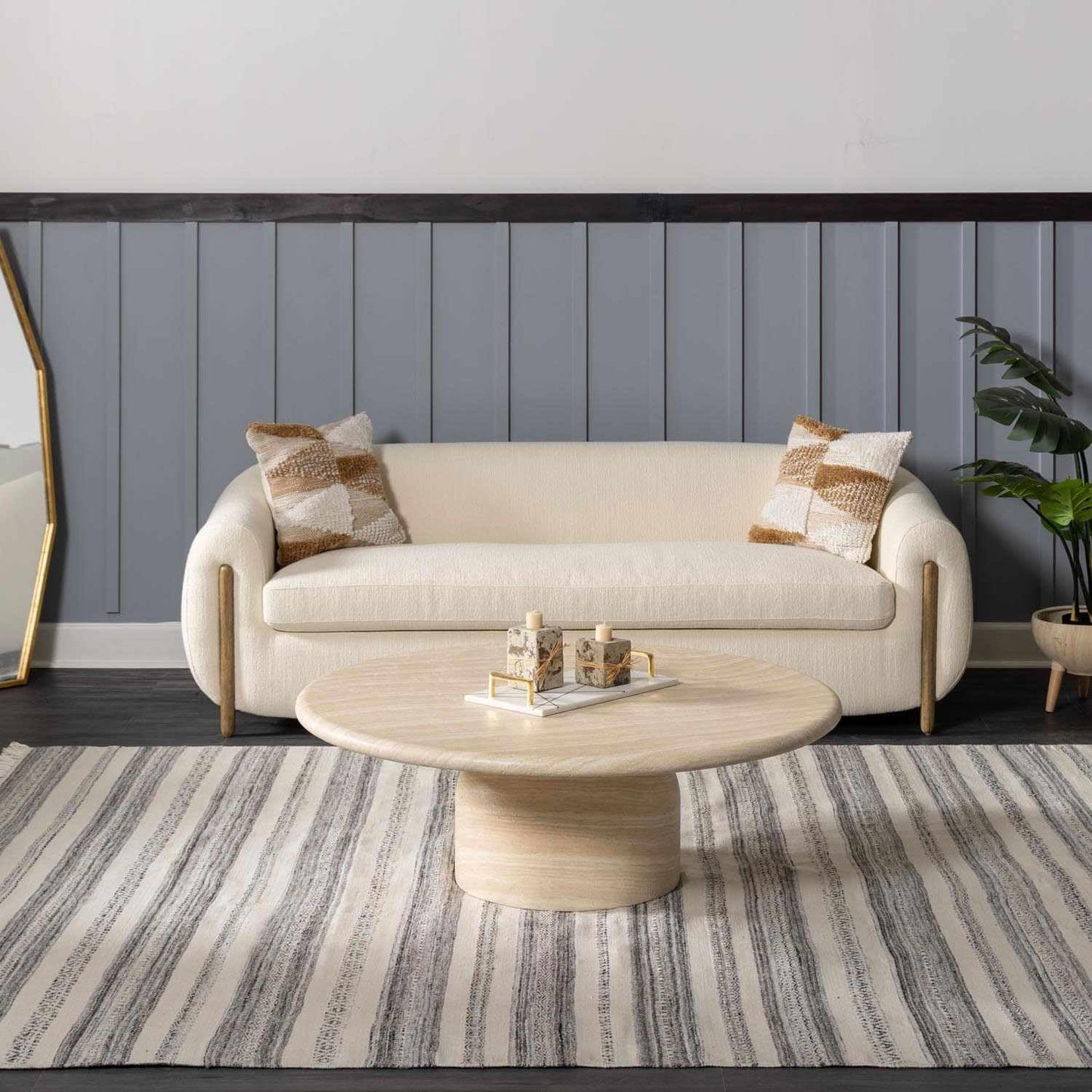 Hauteloom Geographe Recycled Material Living Room, Bedroom Area Rug - Striped Geometric Border - Contemporary Modern Minimalist Farmhouse Boho - Beige, Dark Red, Charcoal, White, Gray - 5' x 7'6"
