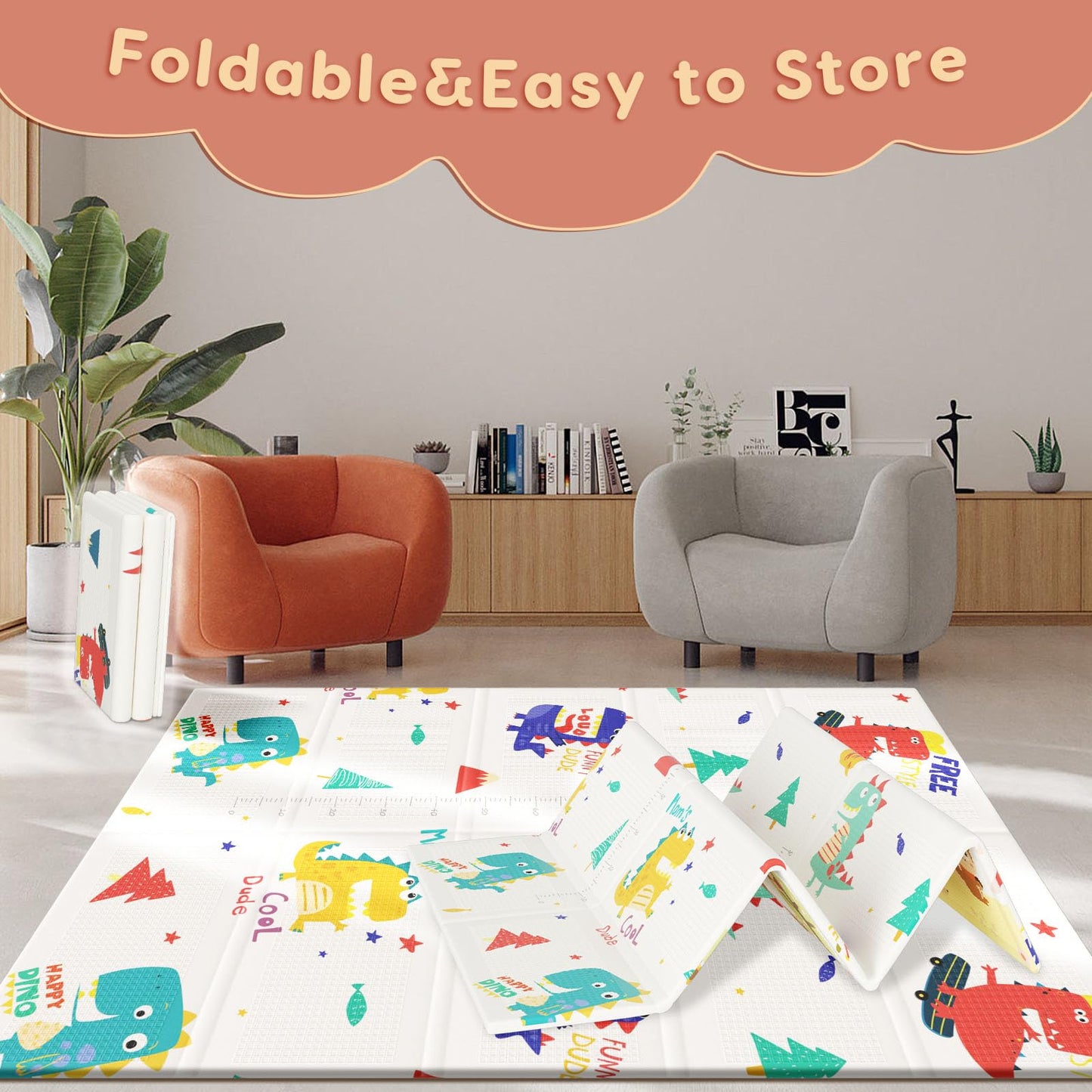Fshibila 74" × 50“ Baby Play Mat for Floor, Baby Playmat for Playpen, Thick Ultra Soft Playpen Mat for Playing or Crawling, Provides Cushioning, Double-Sided Pattern (0.4" Thick)