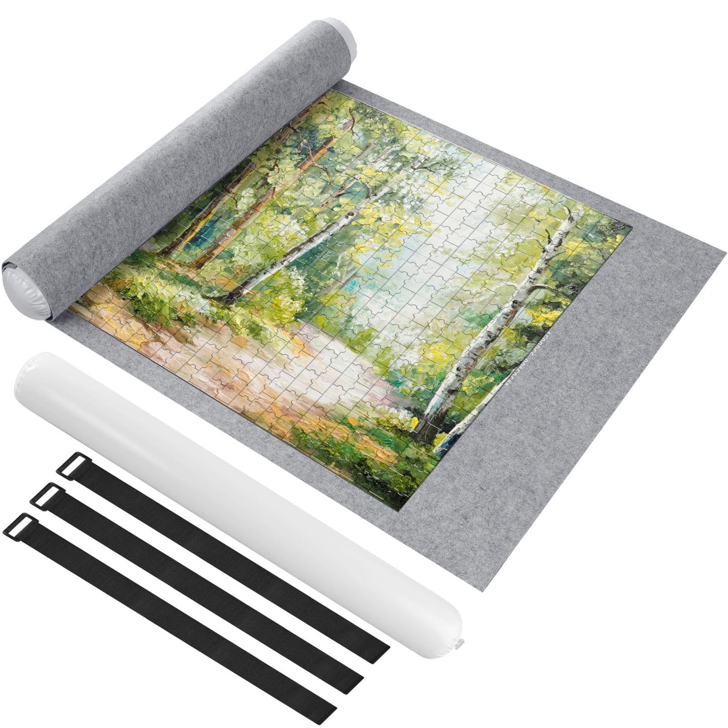 Ainiv Jigsaw Puzzle Mat Roll Up 1500 Pieces, 46" x 26" Portable Felt Puzzles Board with Travel Storage Bag, Jigsaw Saver Pad Keeper for Adults Teens, Gray