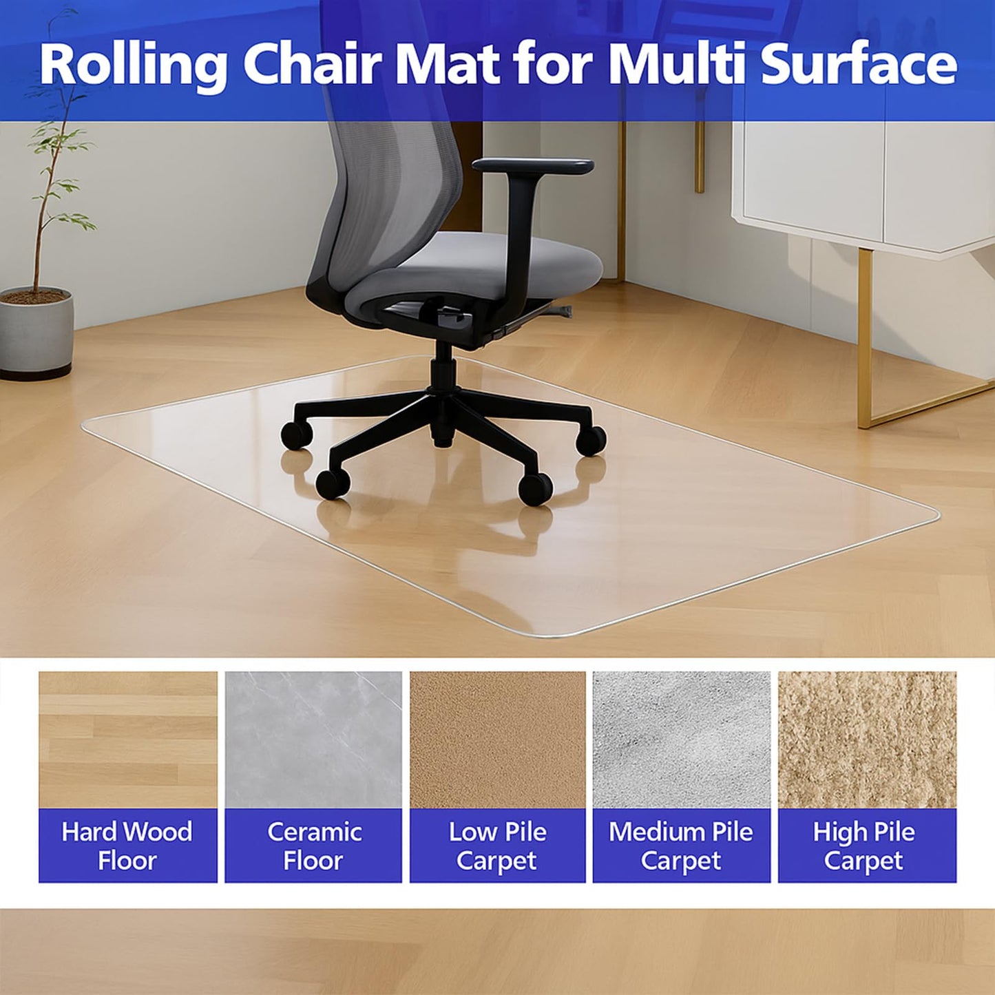 MAXTBEE Office Chair Mat for Hardwood Floor, 29”x47”x1/5” Thick Crystal Clear Chair Mat Heavy Duty Desk Floor Protector for Carpet and Hard Floor