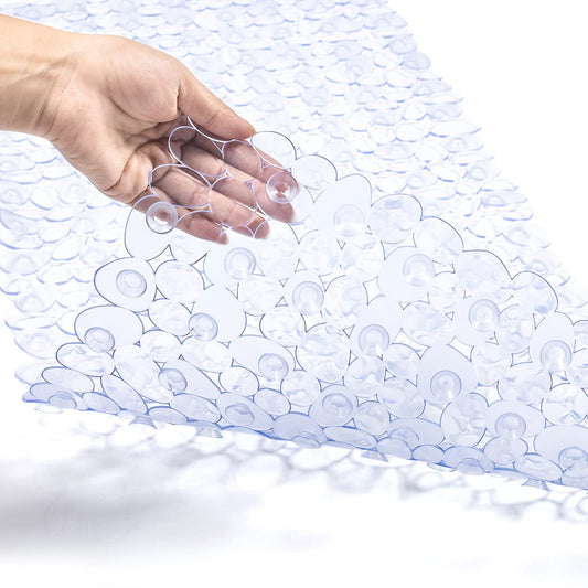 TEESHLY Bath Tub and Shower Mats, Non-Slip Pebble 35 x 16 Inches Machine Washable Bathtub Mat with Drain Holes, Suction Cups for Bathroom (Clear)