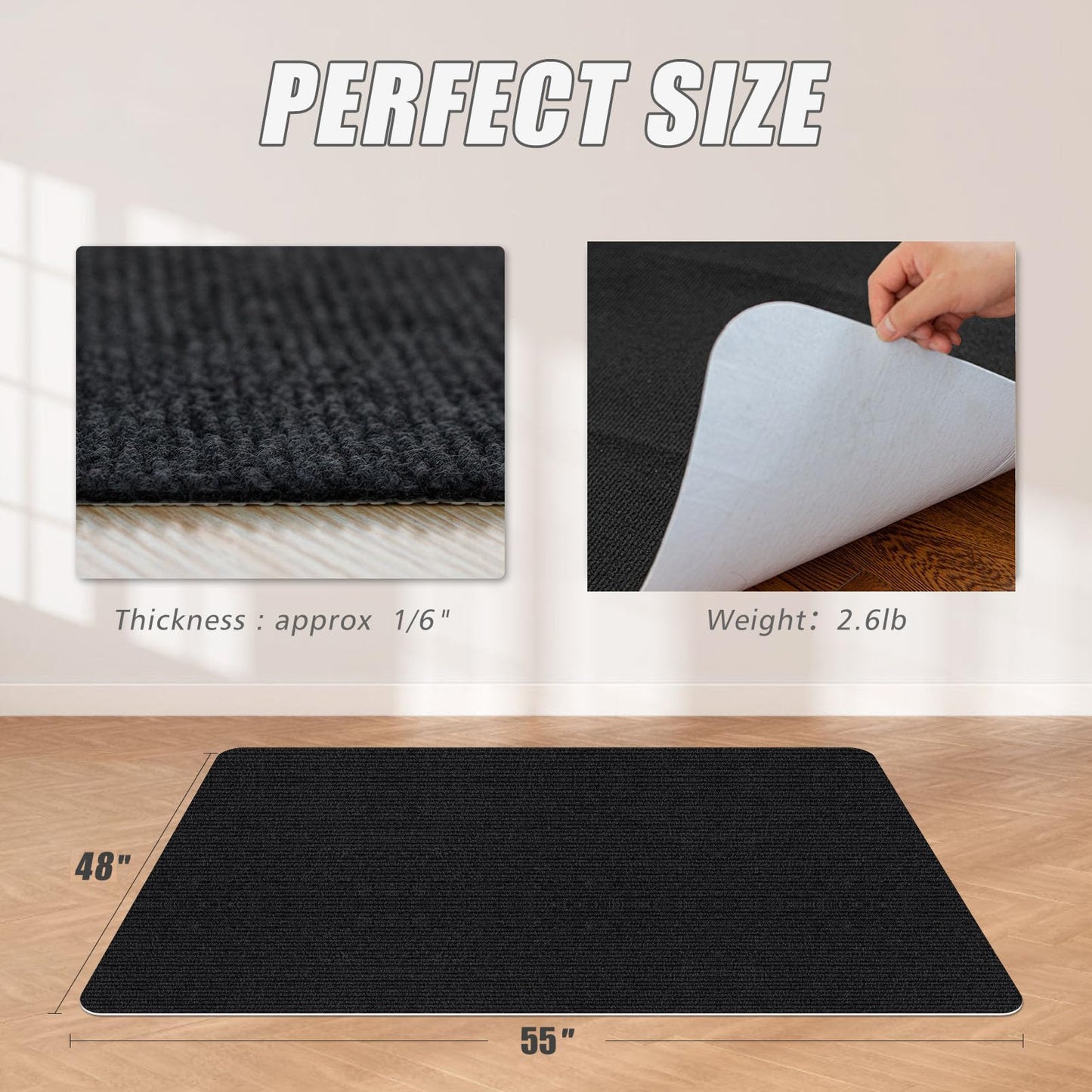 Sycoodeal Office Chair Mat for Hardwood Floor,Office Computer Gaming Chair Mat for Tile Floor,Large Floor Protector Rug,Anti-Slip,Easy to Clean,Carbon-Black (48"x55")