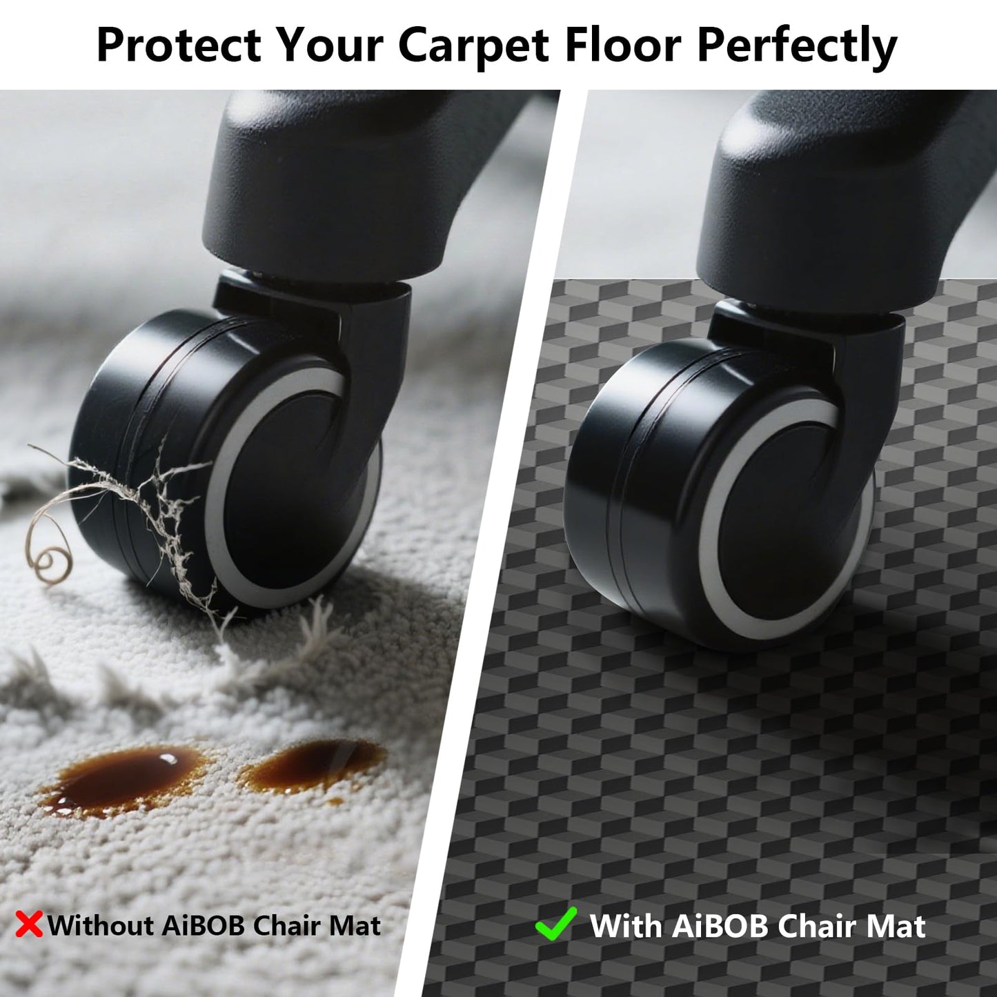 AiBOB Office Chair Mat for Carpet, 60"x48"Gaming Computer Desk Mat for Low Pile Carpet, Heavy Duty Floor Protector Mat for Rolling Chairs, Easy Glide Chair Mat for Home Office