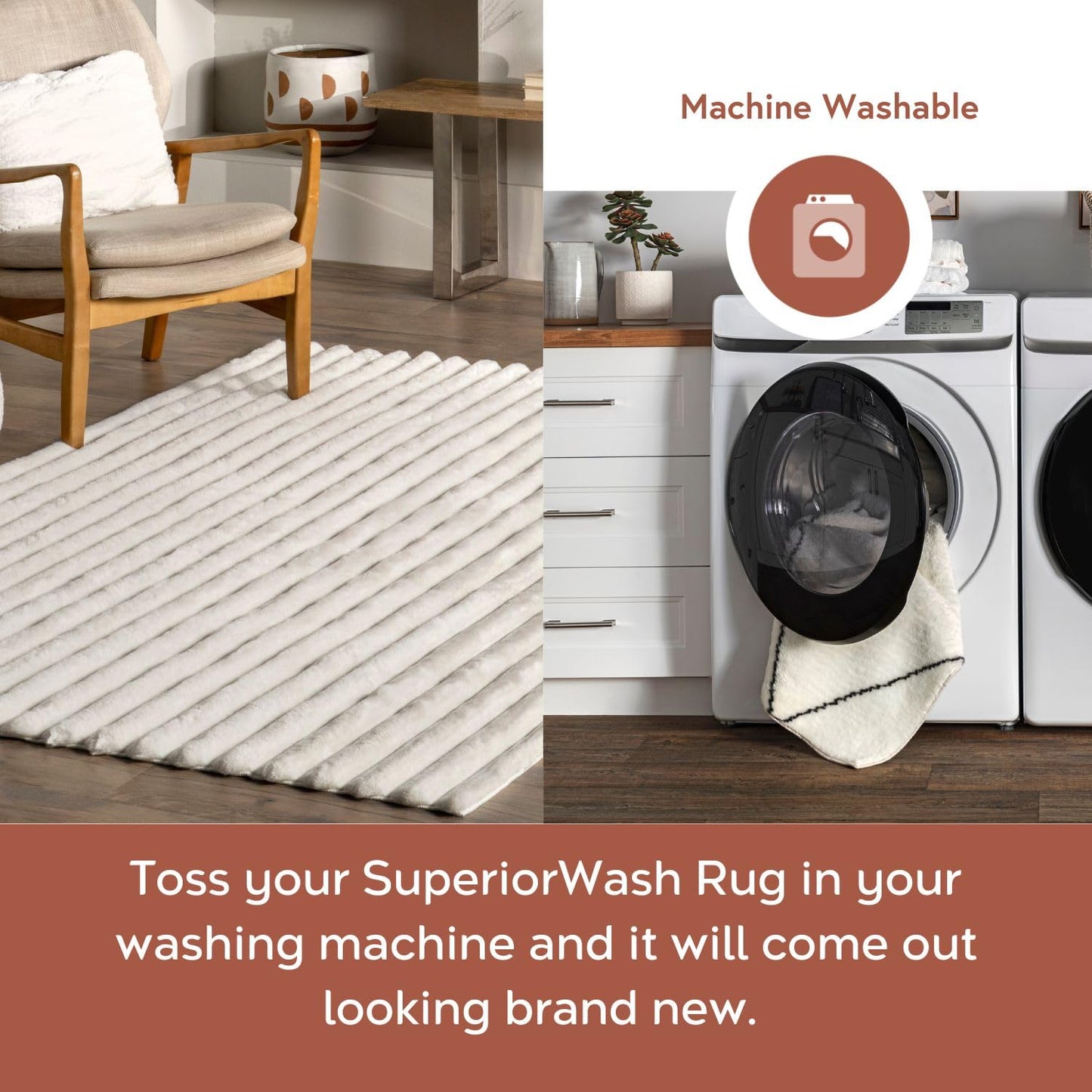 Nuloom SuperiorWash Collection Kai Off-White, 7'6" x 9'6", Fluffy and Cozy, High Traffic, Stain Resistant, Easy Clean, Durable Washable Area Rug for Bedroom, Living Room, Dining, Den, Foyer, Entryway