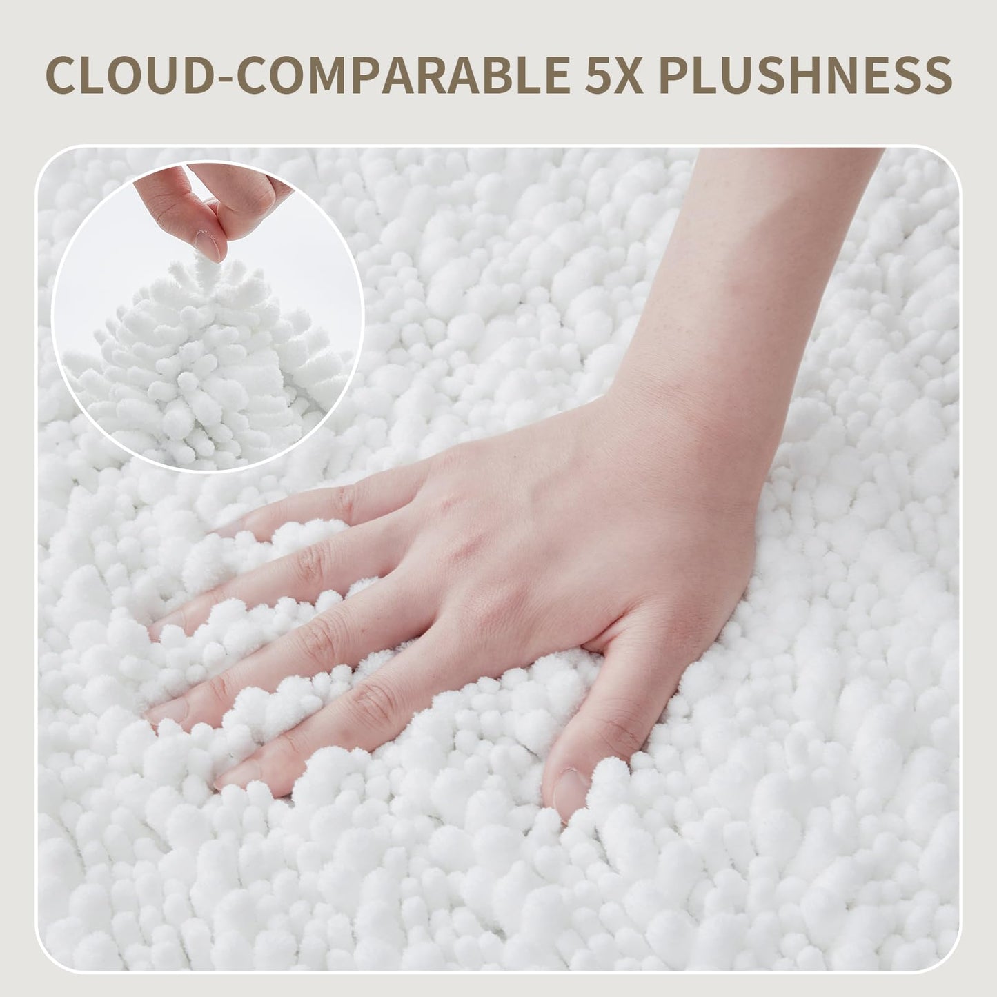 Ruggnovea Bathroom Rugs Non Slip Washable 36x24, Extra Thick Soft Chenille Absorbent Bath Mat, High Density Barrier Non Slip Backing, Quick Dry Plush Shaggy Floor Carpet for Tub&Shower, White