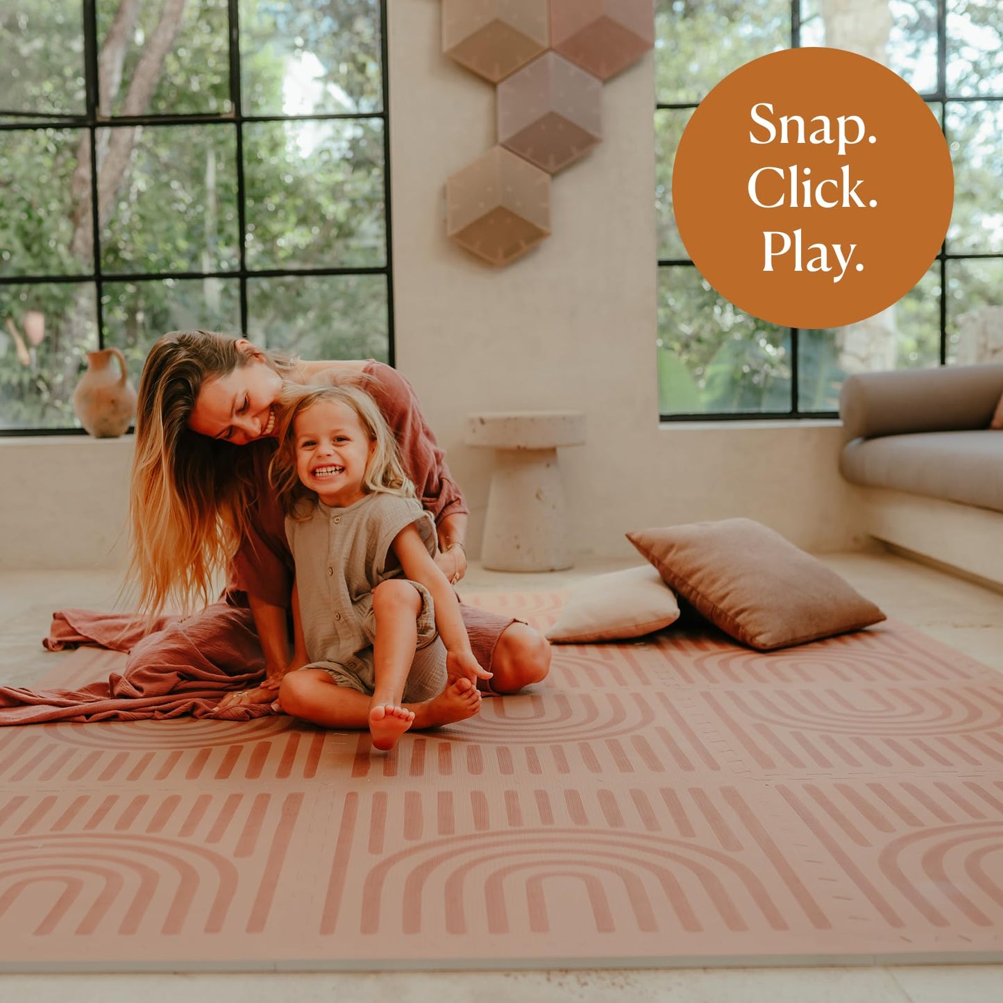 Toddlekind Playmat - Premium Foam Playmat, 4 x 6 feet, 6 Tile Extra Thick Foam Floor Puzzle Mat for Babies/Toddlers Stylish, Non-Toxic, Odorless. Perfect for Tummy Time & Play. 0m+ (Rustic Tan)