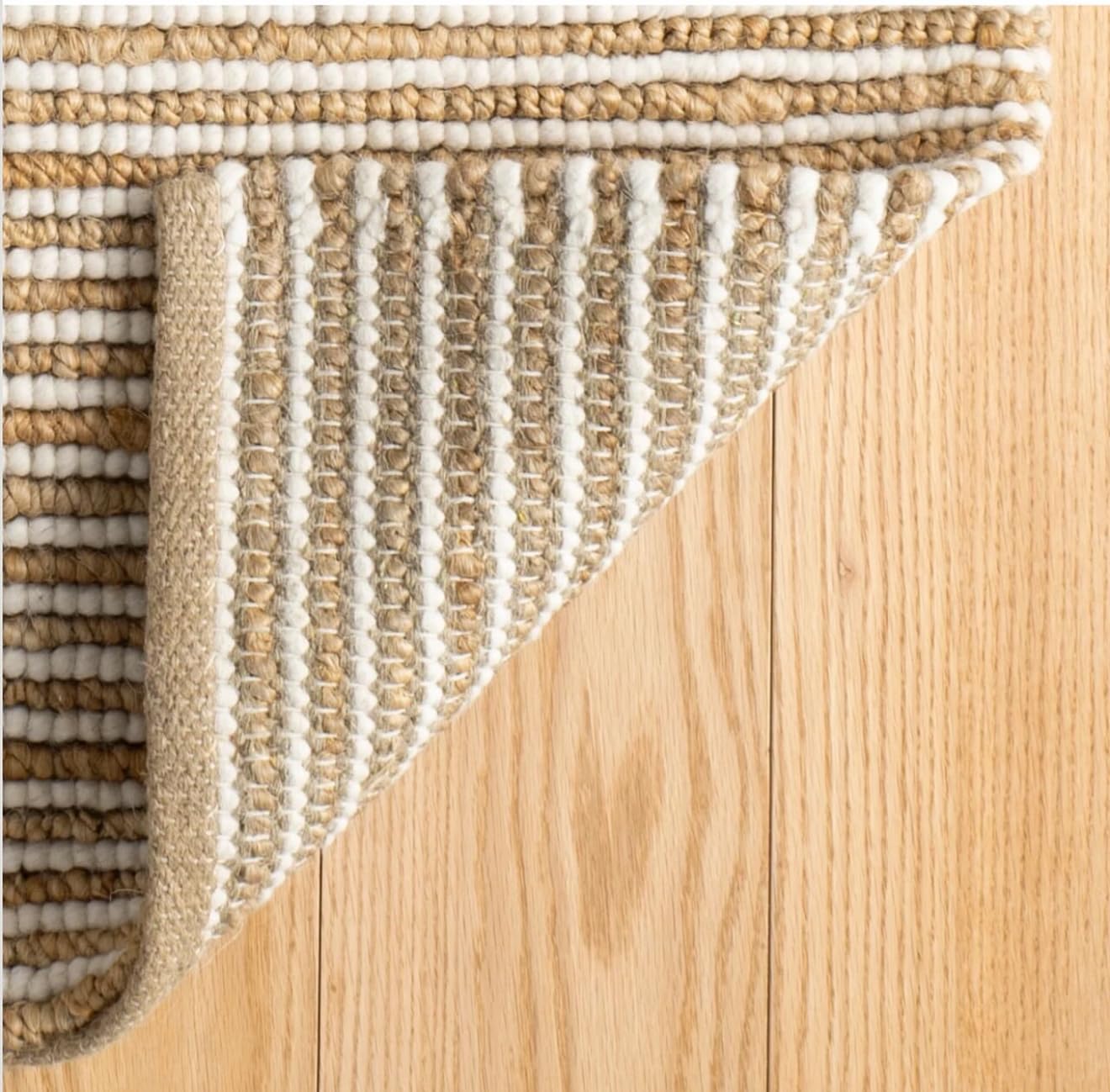 FRELISH DECOR Area Rug 4x6 feet - Premium Wool and Jute Blend Handwoven Rugs - Natural Fiber Chunky Stripe Rugs for Living Room, Bedroom, Hallways, Dining Area: Natural Ivory