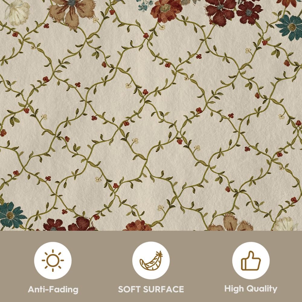 Artoid Mode Rustic Check Flower Spring Area Rug, Summer Home Decor Low-Profile Non-Slip Washable Large Rug for Living Room Bedroom Farmhouse Dining Room Kids Playroom 5x7 Feet