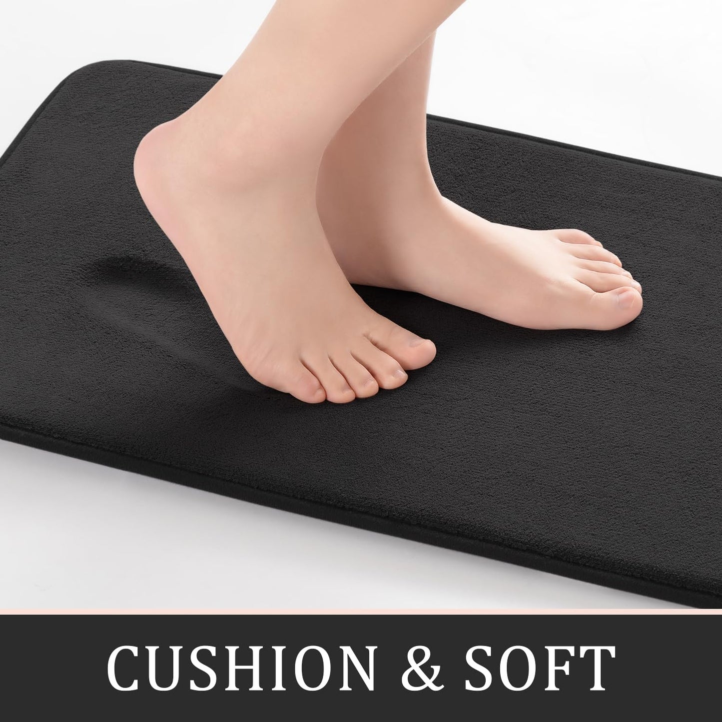 YIHOUSE Bathroom Rug Sets 2 Piece, Memory Foam Bath Mat, Non Slip Super Absorbent Soft Bathroom Mats, Machine Washable Bathroom Floor Mats Sets for Sink,Tub, Shower and Toilet,Black