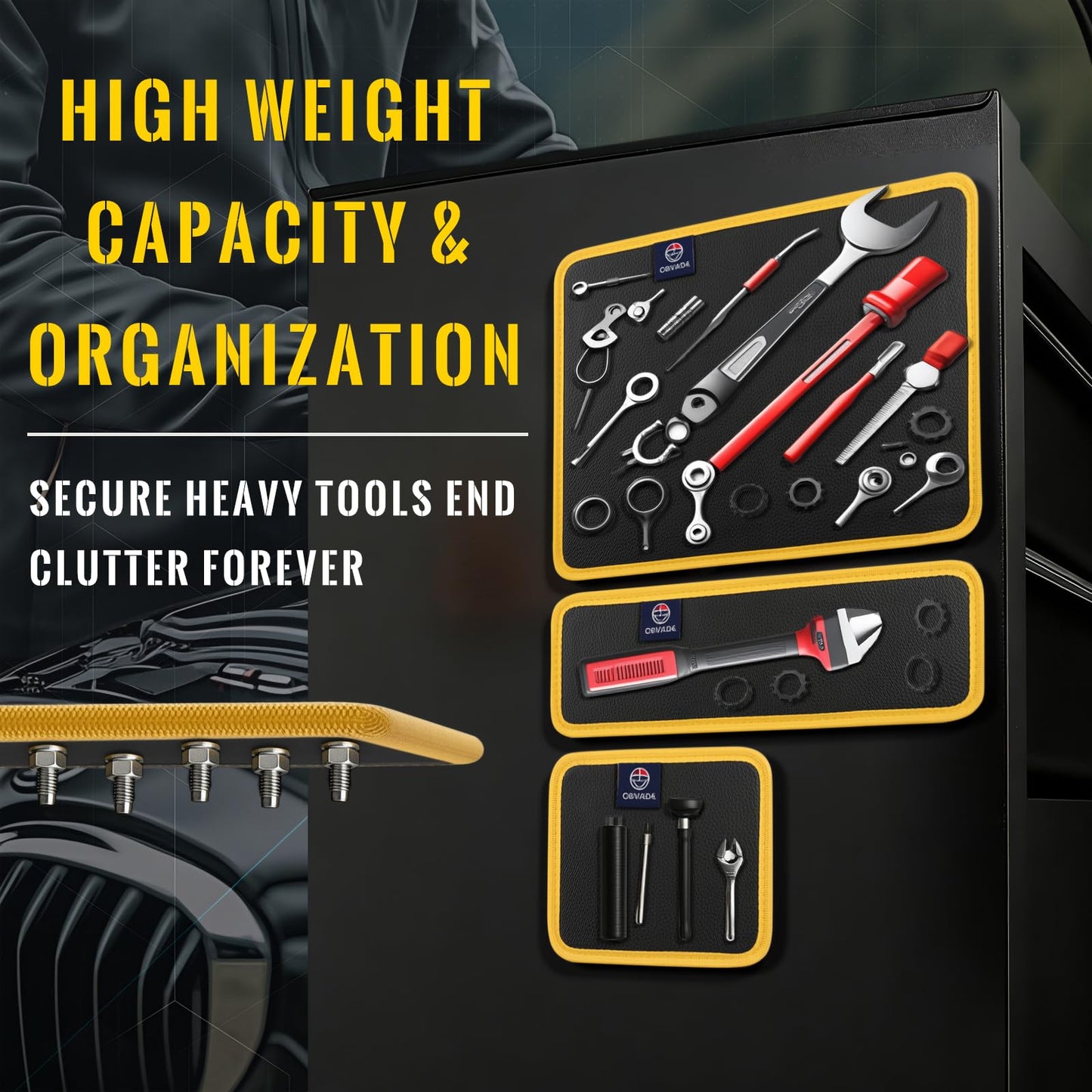 Magnetic Tool Mat Set, 4 Pack Tool Mat Set with Telescoping Pickup Tool | 40LB Strong Magnetic Mat for Tools | Screws & Parts Garage Workshop Organizer for Mechanics & DIY(Yellow)