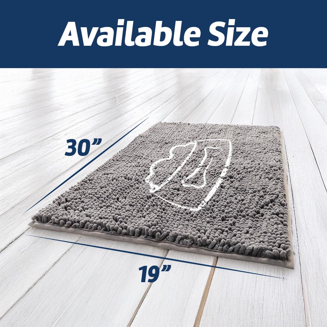 Muddy Mat® Pet Bowl Dog Door Embroidery Mat Super Absorbent Microfiber Indoor Outdoor mat for Muddy Paws, Non-Slip Washable Pet Rug, Quick Dry Chenille Entryway Carpet, Machine Washable – Grey 19”x30”