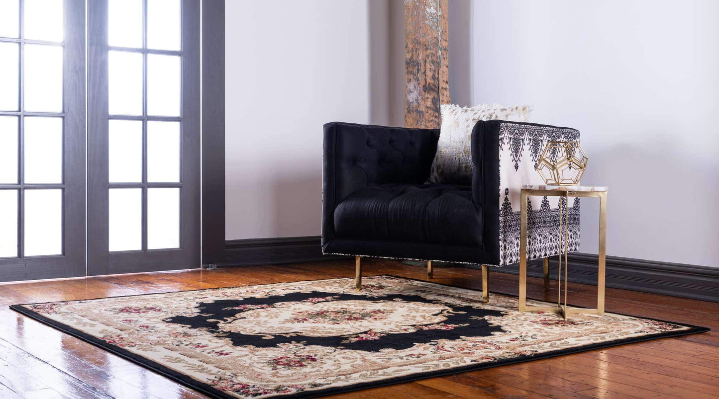 Unique Loom Versailles Collection Traditional Classic Medallion Motif Area Rug (6' 0 x 6' 0 Square, Black/ Ivory)