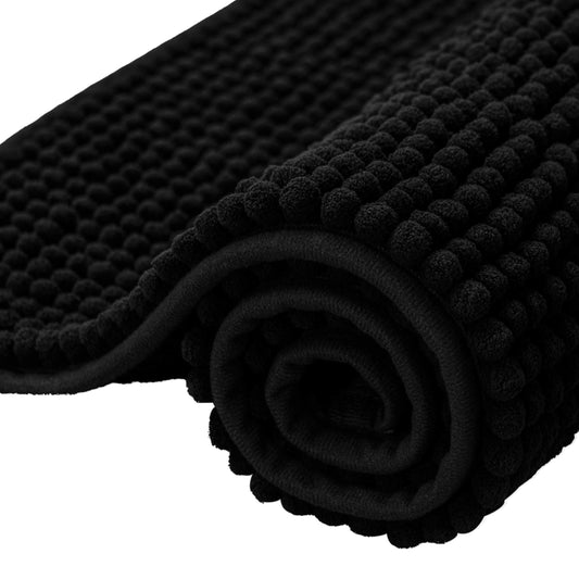 SUBRTEX Bathroom Rugs Chenille Bath Rug Soft Short Plush Bath Mat Soft Shower Mat Water Absorbent Shower Mat Quick Dry Machine Washable(Black,18" x 24")