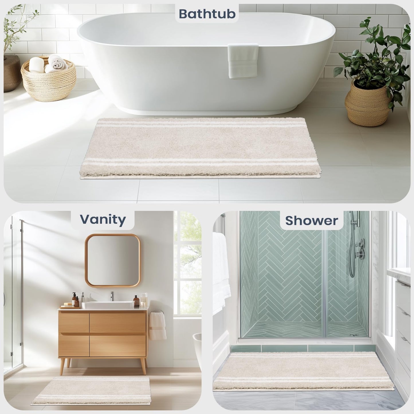 PURRUGS Bathroom Rug Non-Slip Machine Washable 30" x 46", Super Absorbent and Quick Dry Shaggy Microfiber Bath Mat, Extra Soft and Plush Bath Rug for Bathtub, Shower, and Sink, Beige
