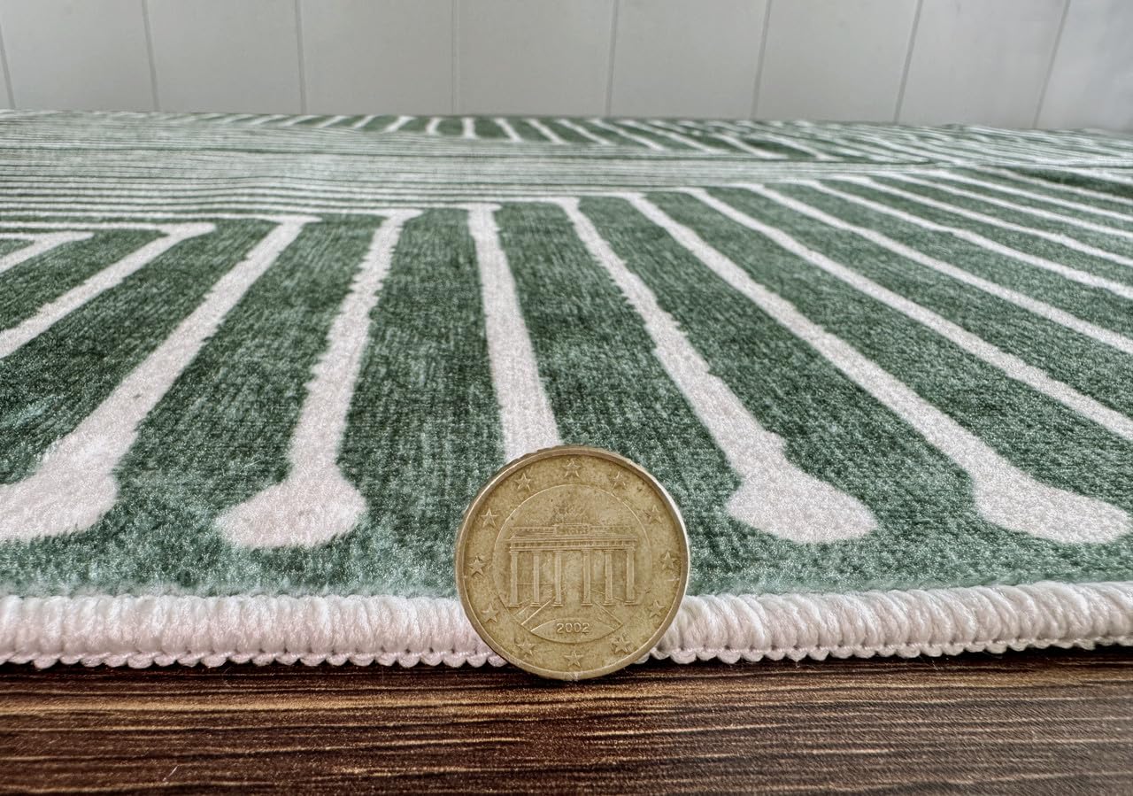 GLN Rugs Contemporary - Priene - Machine Washable Runner Rug, Modern Washable, Non Slip, Low Pile Area Rug, Hallway, Bedroom, Kitchen Rug - Easy Clean (2'6" x 7' Beige Green)