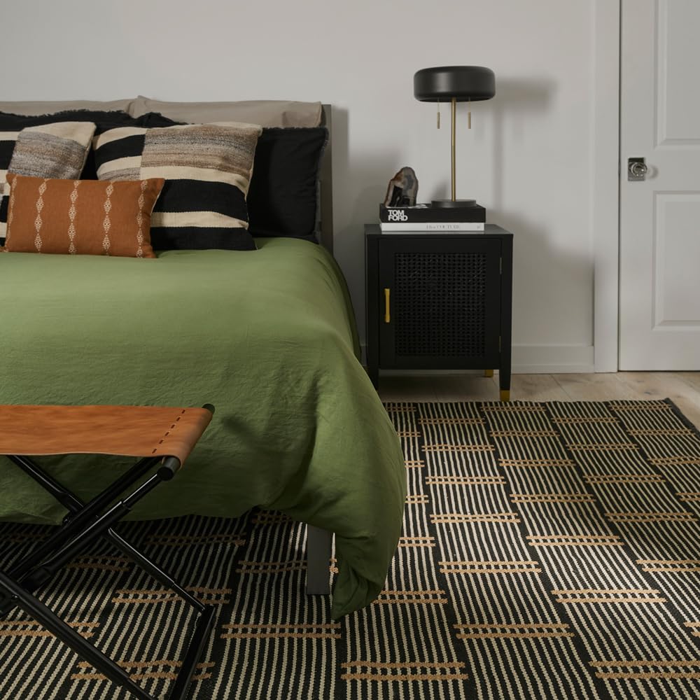 Tempaper Double Dash Natural, Reversible 100% Recycled Polyester Fiber Area Rug, Indoor/Outdoor, 8' x 10'