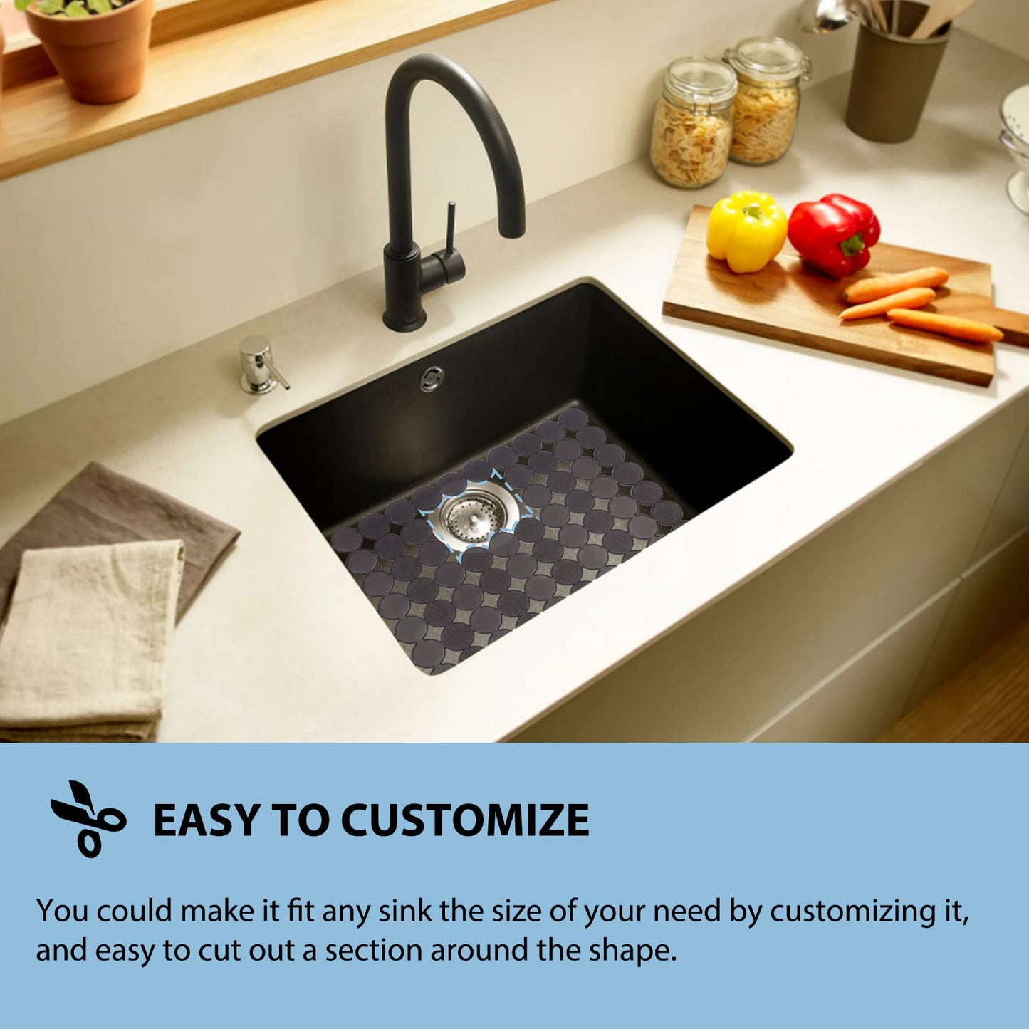Sink Protectors Mat for Kitchen Sink - 2Pack Adjustable Kitchen Sink Mat Fast Draining - Dish Drying Mat for Dishes And Glassware - Easy to Clean & Diy Cut