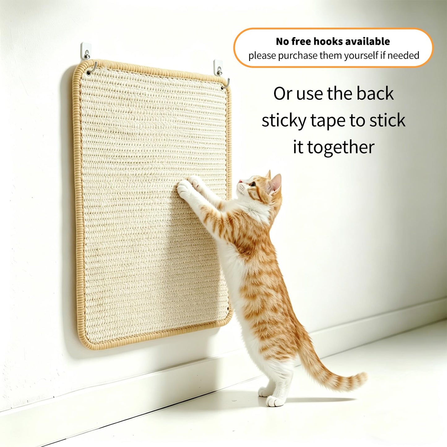 READY TO PETS Cat Scratching Mat Natural Sisal Rope, 16"x20" Large Sisal Rope Scratching Pad for Indoor Cats with Sticky Hook & Loop Tape, Cat Scratch Rug Wall Mounted or Floor Carpet Protector