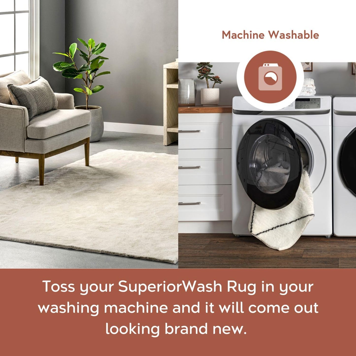 nuLOOM 4' x 6' Cozy Plush SuperiorWash Area Rug, Machine Washable, Non-Slip, Soft Fluffy Shag Carpet for Living Room Bedroom Kids Room Nursery Home Decor, Loni Cream