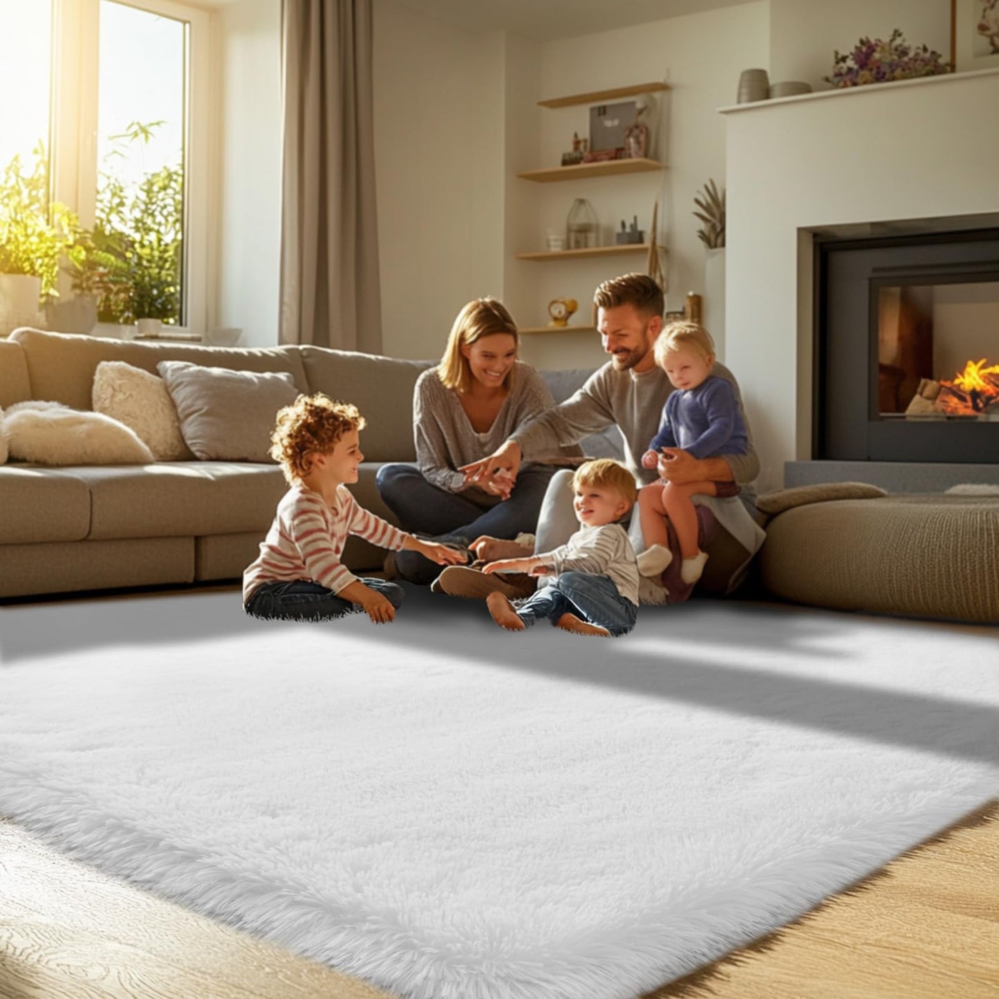 10x12 Rugs for Living Room White : Shag Area Rugs 10x12 for Living Room- Large Shag Rugs- Shaggy Big Mordern Indoor Carpets for Bedroom, (White, 10x12)