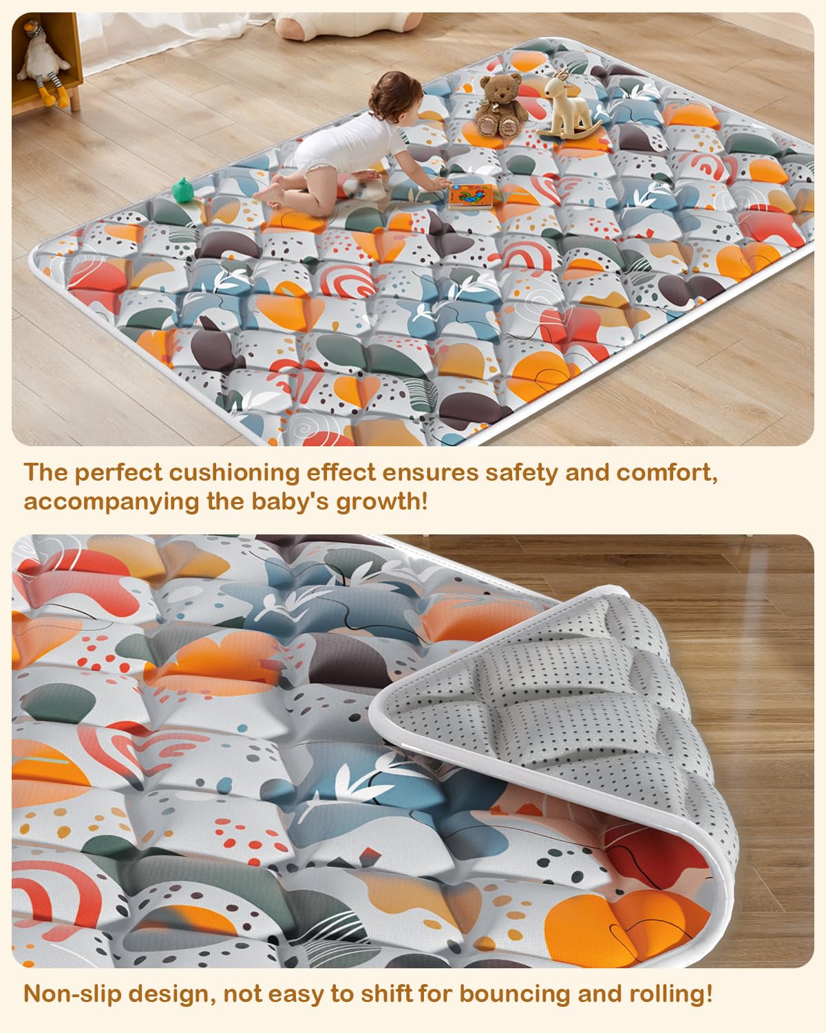 Jaobeem Baby Play Mats for Floor, Foldable 74x50 Playpen Mat Grey, Thicken Cushioning Padding Playmate for Baby and Toddlers Infants, Non-Slip, Machine Washable, Easy to Store