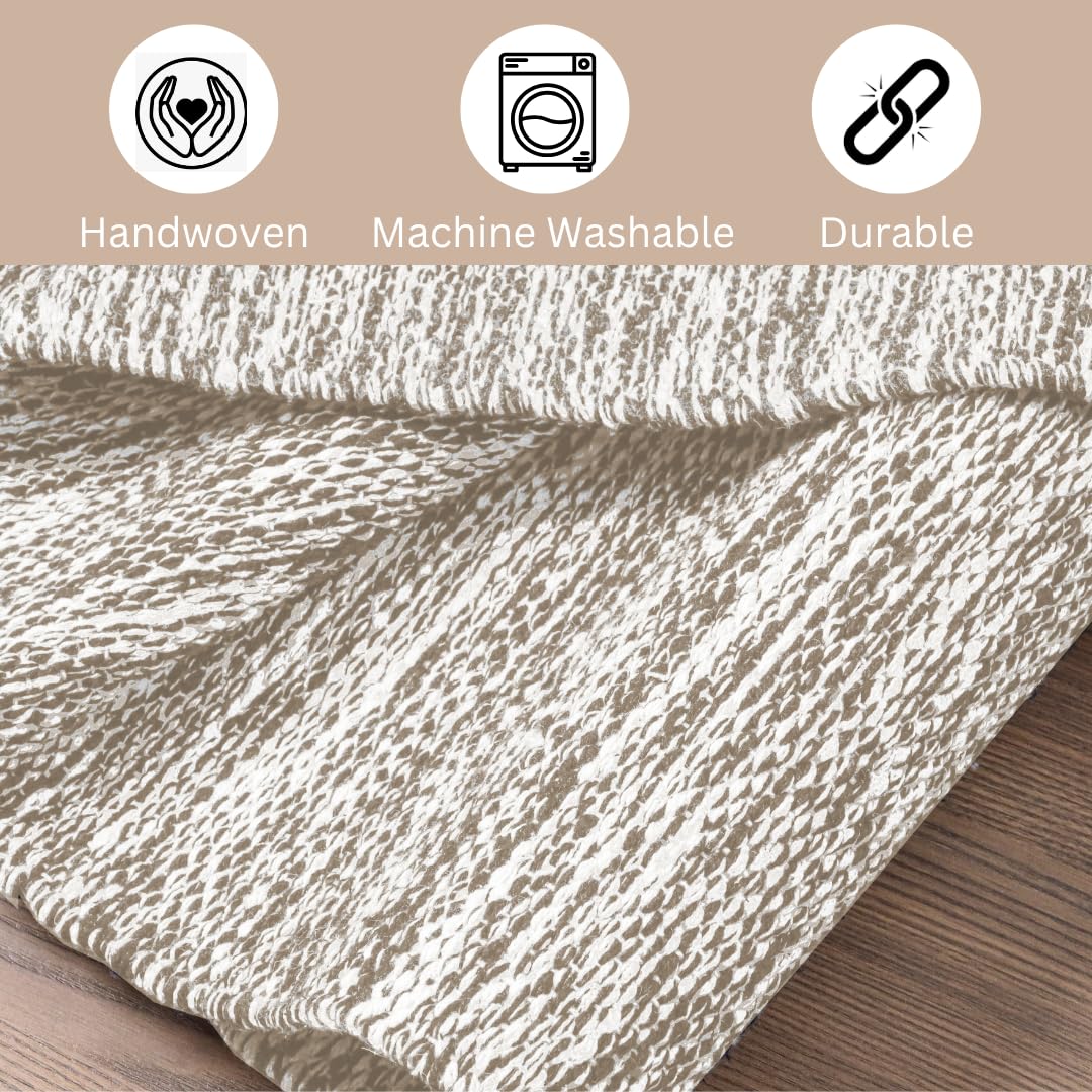 CottonCove Hand Woven Area Rug 4x6 Feet - Rustic Farmhouse Bohemian Accent Rug for Living Room Bedroom Kitchen Entryway Floor Mats - Ideal for High Traffic Areas 100% Cotton Rag Rug Natural