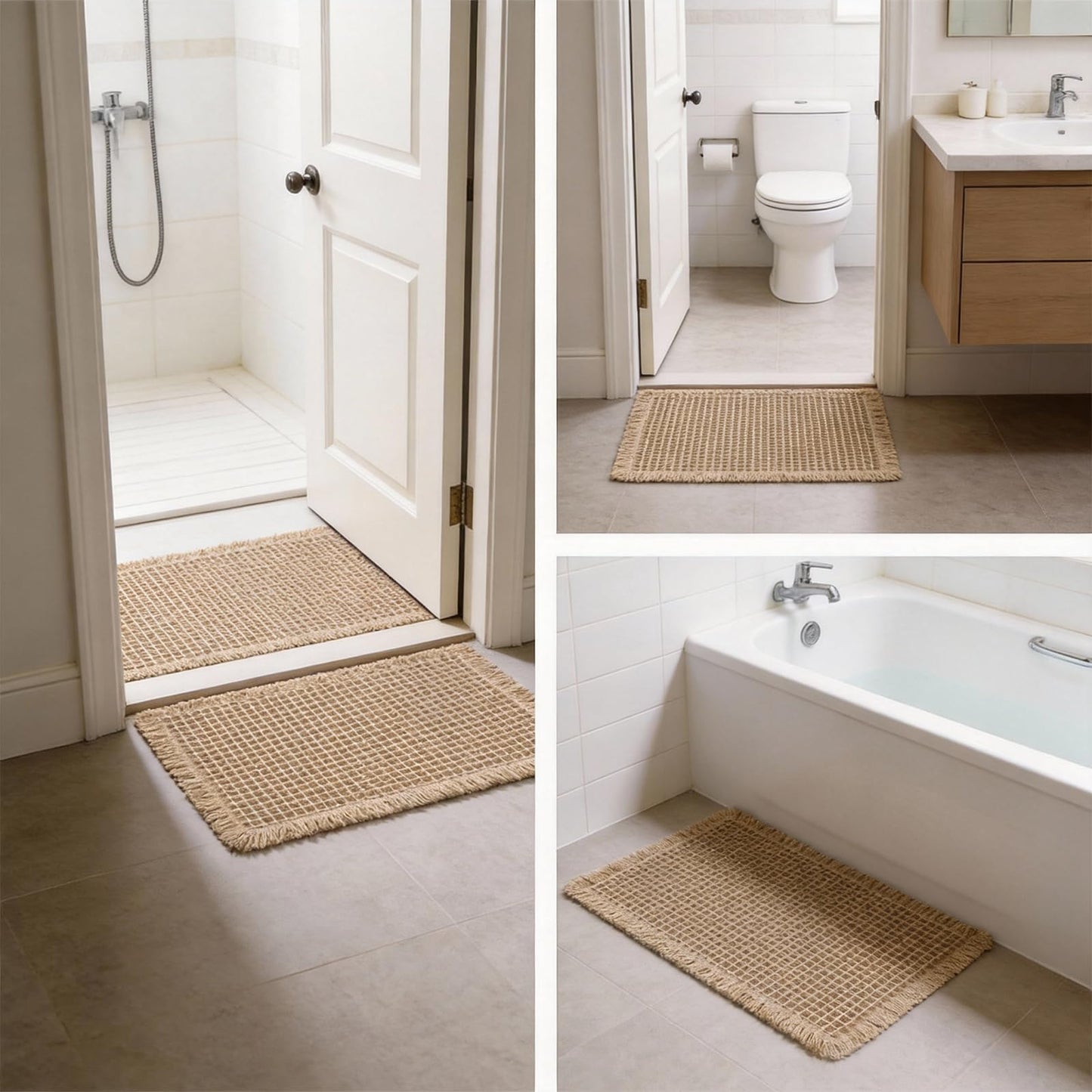 ZVFFDG Waffle Bathroom Rugs, Large Non Slip Absorbent Waffle Knit Bath Mat for Shower Floor, Tub and Bathroom Door, Ultra Soft Quick Dry, Brown, 24"x36"