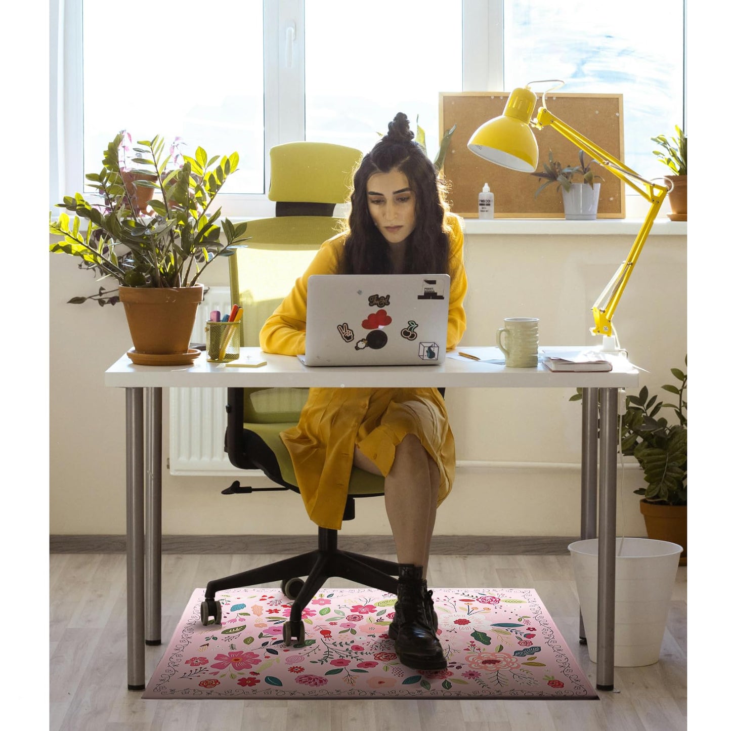Office Chair Mat for Hardwood Floor 36"X 48" Heavy Duty Desk Chair Rug for Under Gaming Rolling Chairs Computer Decor Protect Mats Low Pile Non-Slip Rubber for Carpet & Tile Floor-Boho Flower