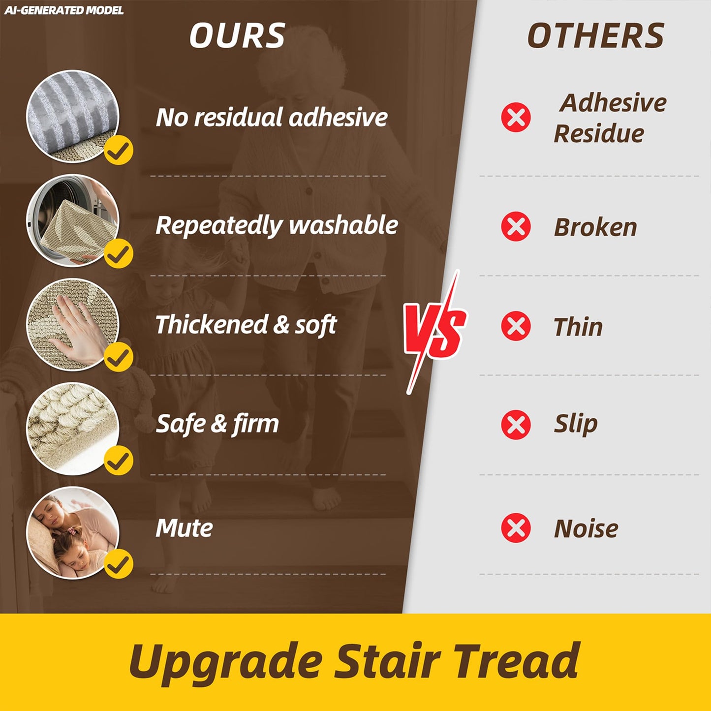 JSEI Stair Treads for Wooden Steps with 3D Leaf Pattern, 14 Pack 9" X 28" Carpet Stair Treads Non-Slip Indoor with TPE Backing, Machine Washable Stair Runners for Kids Elders and Pets, Beige