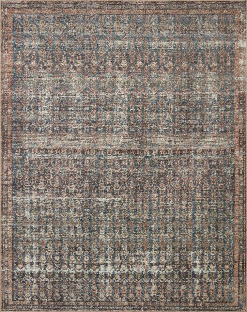 Loloi Amber Lewis Billie Collection, Ocean & Brick 8'-6" x 11'-6" Area Rug – Antique & Distressed Accent Rugs for Living Room, Bedroom, Entryway & Hallway, No Shed High Traffic Area Home Decor Rug