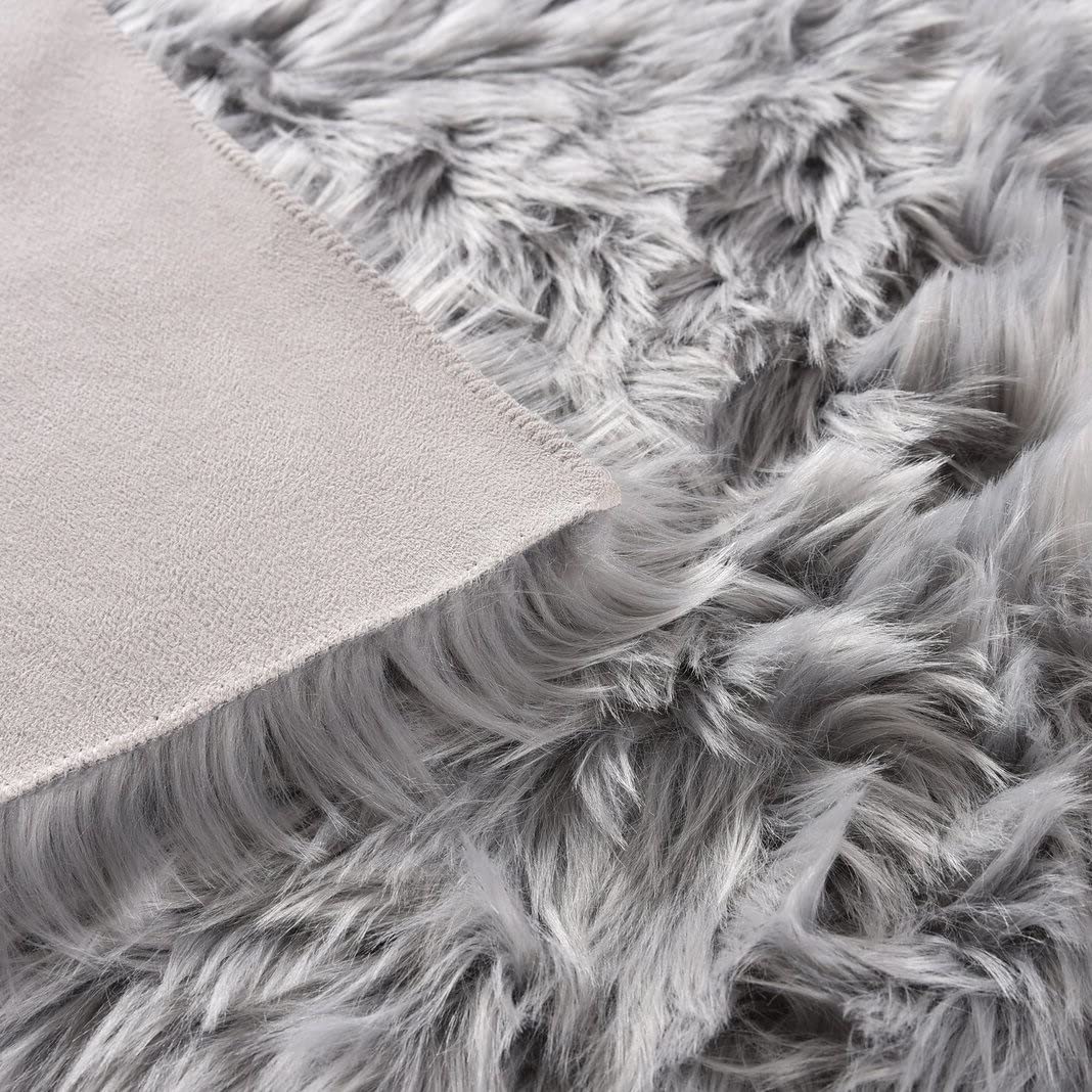 ORINOVA Light Grey Furry Washable Area Rugs for Living Room Faux Sheepskin Shaggy Fur Nursery Rug for Bedroom Cute Room 2x4 Rug