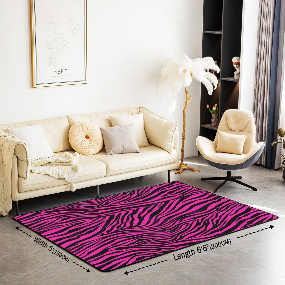Feelyou Zebra Decorative Carpet Area Rug 3x5 Animal Print Living Room Rugs for Kids Boys Girls Decor Hot Pink Accent Rug Abstract Art Decorative Rug Stripes Doormats Floor Mat