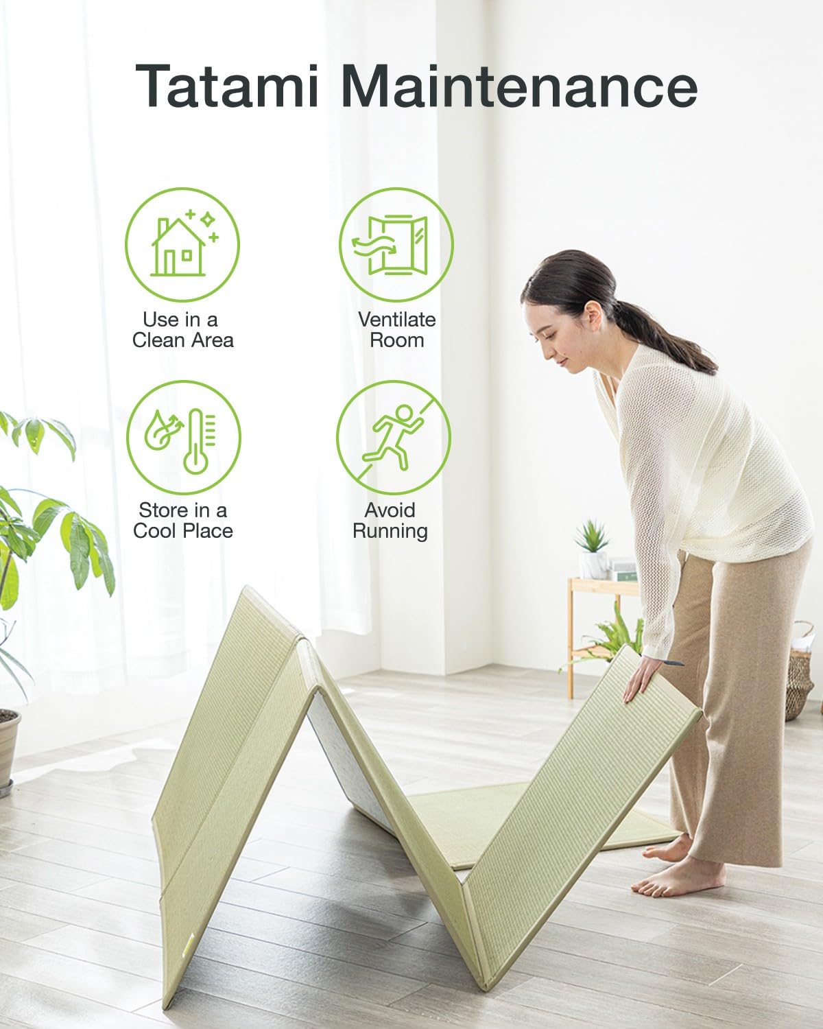 FULI Japanese Tatami Mattress, Foldable Igusa Rush Grass Tatami Rug, Natural Japanese Floor Mattress Mat Made in Japan, Twin XL