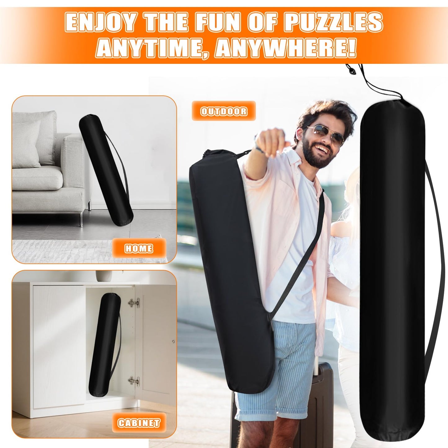 Nattork Jigsaw Puzzle Mat Roll Up，Portable Saver Pad Up to 2000 Pieces，with Non-Slip Rubber Bottom，4 Puzzle Sorting Trays & 1 Storage Bag