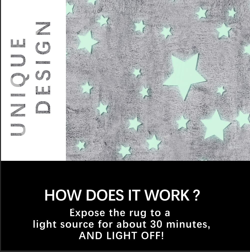 kksme Large Area Rug Carpet Glowing in The Dark Big Stars for Children Room Decor, Funny for Babyroom and Living Room, Rectangular Mat for Kids Bedroom Size 5'x6'